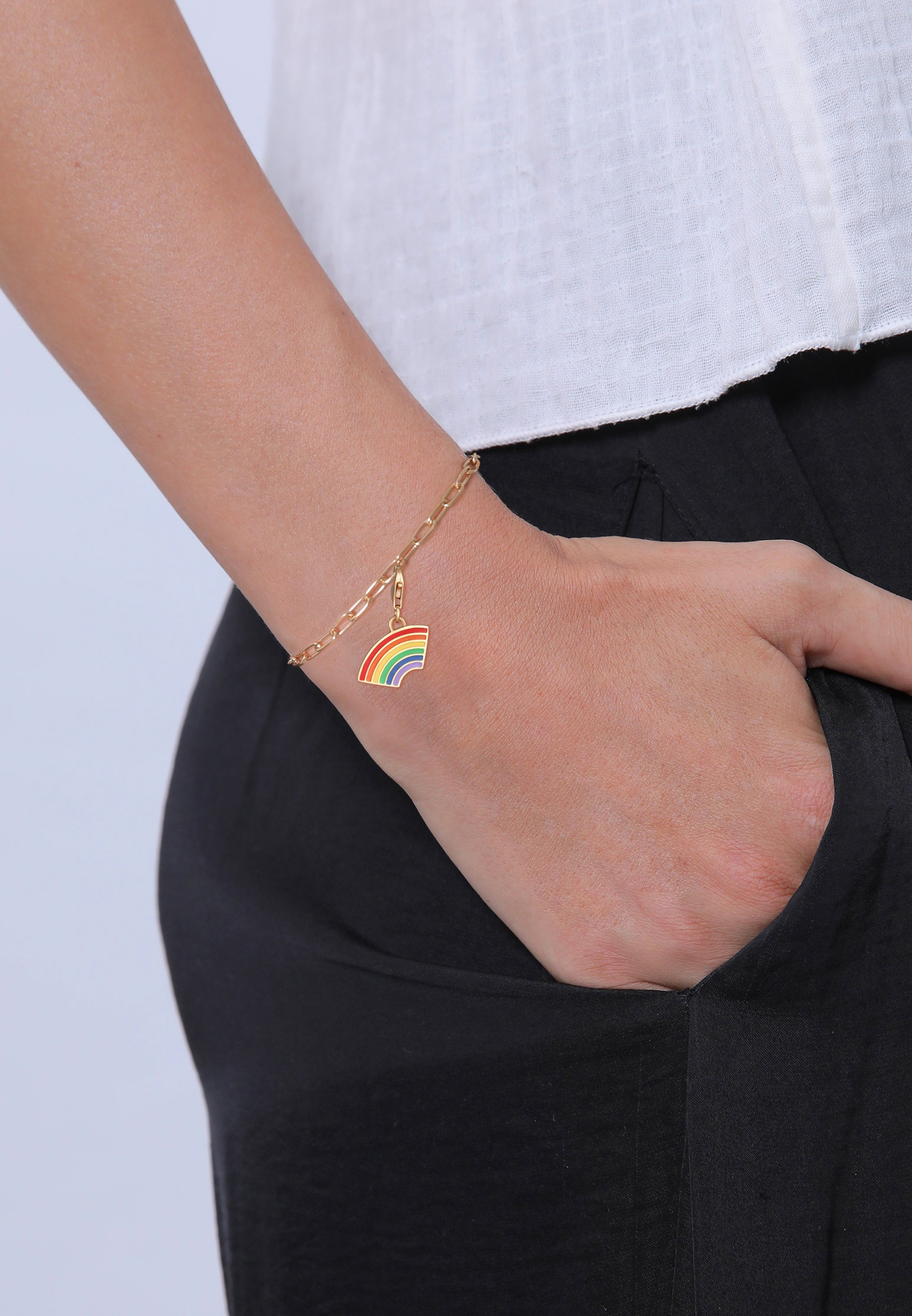 Elli Charm-Einhänger »Charm Anhänger Emoji Regenbogen Emaille 925 Sterling Silber«