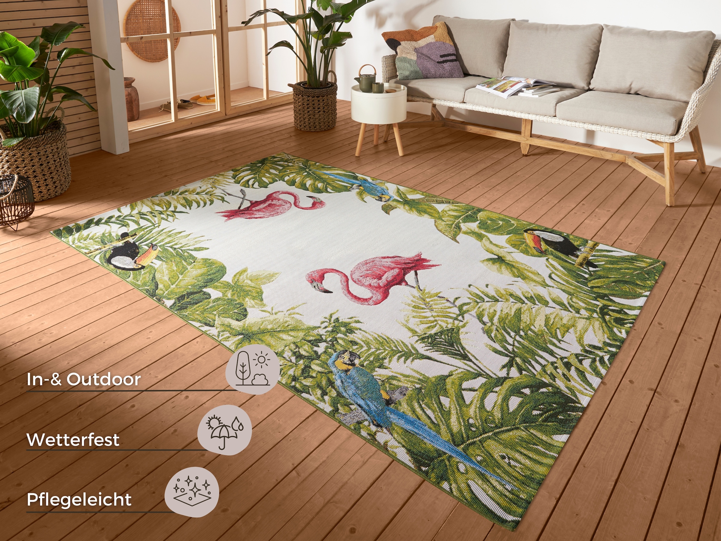 HANSE Home Outdoorteppich »Tropical Birds«, rechteckig, In-& Outdoor, Teppich, Wetterfest, Balkon, Garten, Wohnzimmer, Floral