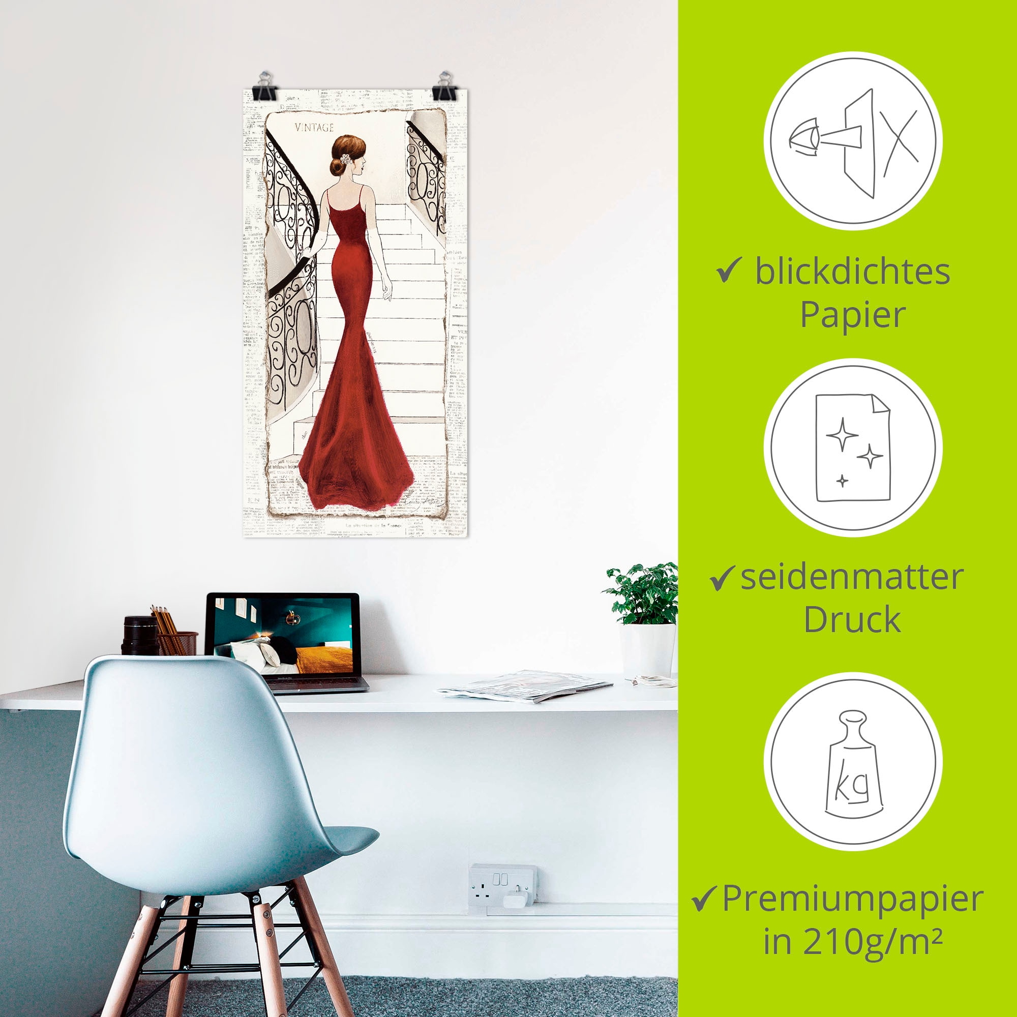 Artland Wandbild »Die schöne in Rot« Frau 1 Stk. tlg. als Leinwandbild, Poster in verschied. Größen