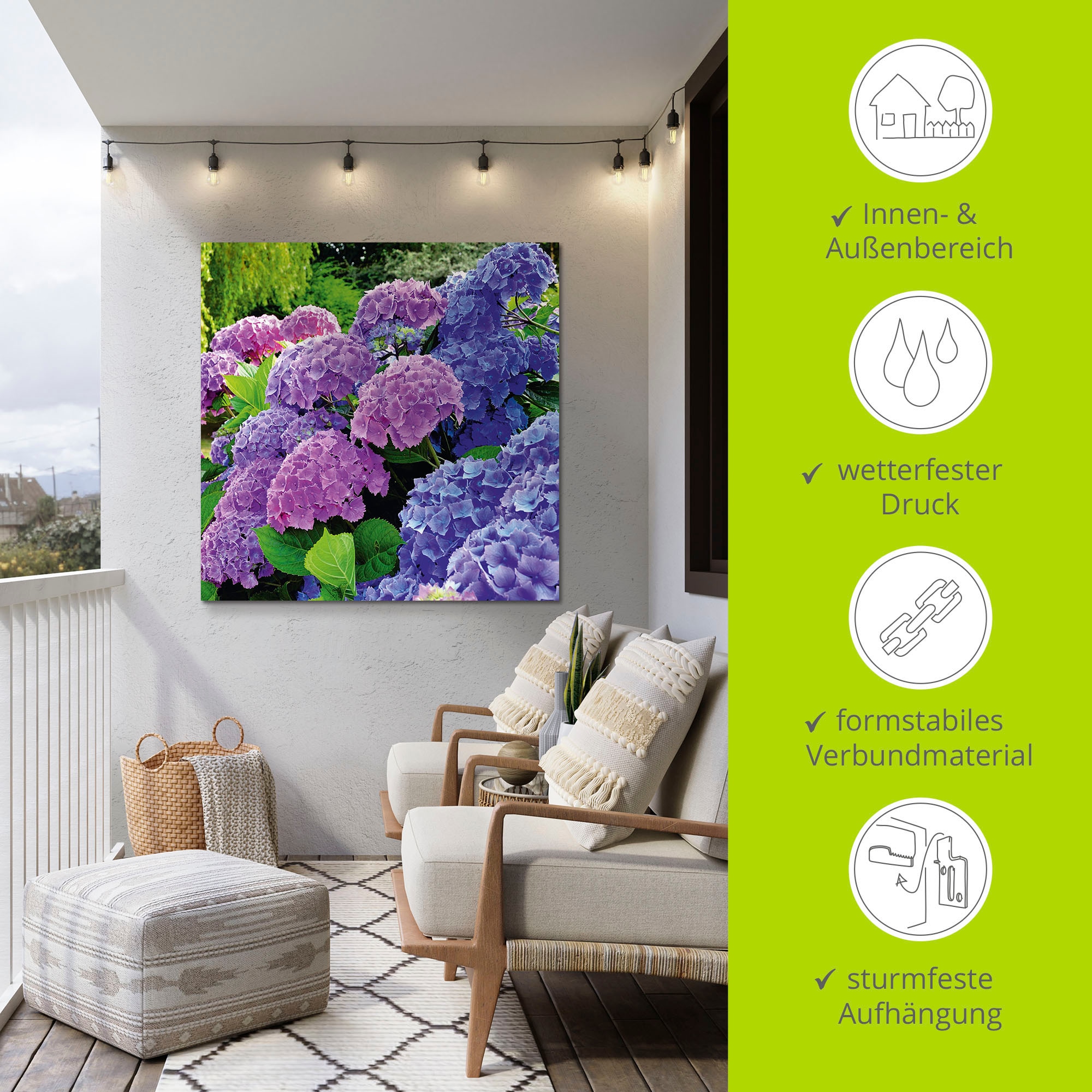 Artland Wandbild »Hortensien im Garten«, Blumen, (1 St.), als Alubild, Outdoorbild, Leinwandbild, Poster, Wandaufkleber