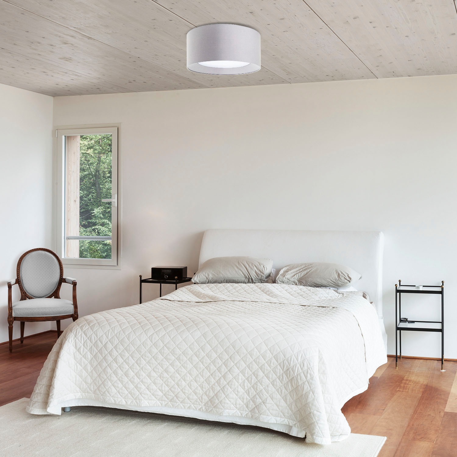 Paco Home Deckenleuchte »DRUM« E27 Rund Arbeitszimmer Textilschirm 3 x E27 Modern Geschlossen Uni