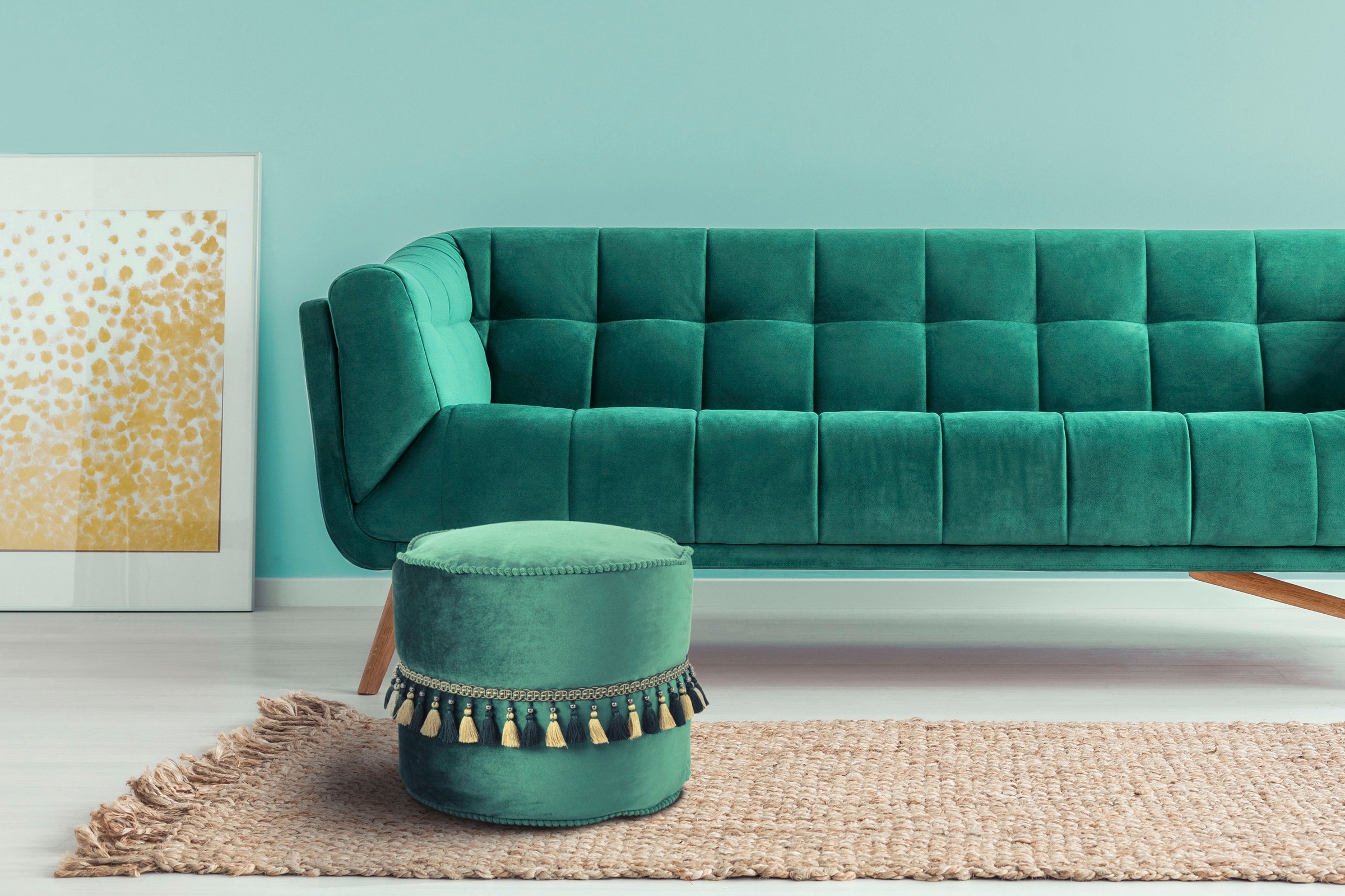 Kayoom Sitzhocker »Pouf Taj Mahal 225, samtweiche Oberfläche«, (1 St.), samtweich, verziert, Füllung aus flexiblen Styroporkugeln