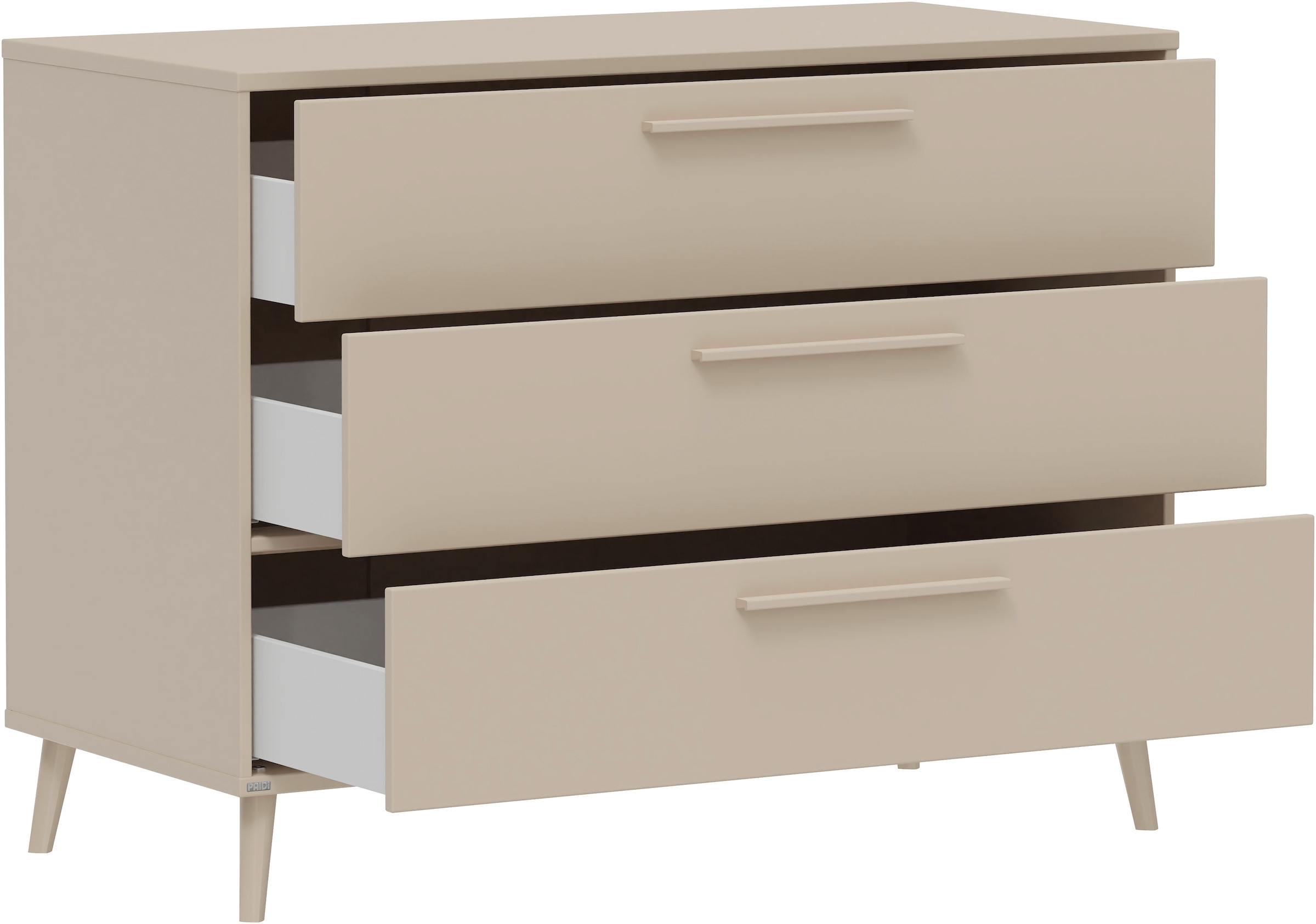 PAIDI Babymöbel-Set »LITTLE FLO, 4-teiliges Kinderzimmer in Beige, hochwertiges Komplettset« Spar-Set, 120x200cm Bodenbett, Kleiderschrank 3-türig, Wickelkommode & Aufsatz, 4 tlg. Jugendzimmer, Soft-Close, mitwachsendes Bett - 3-fach umbaubar