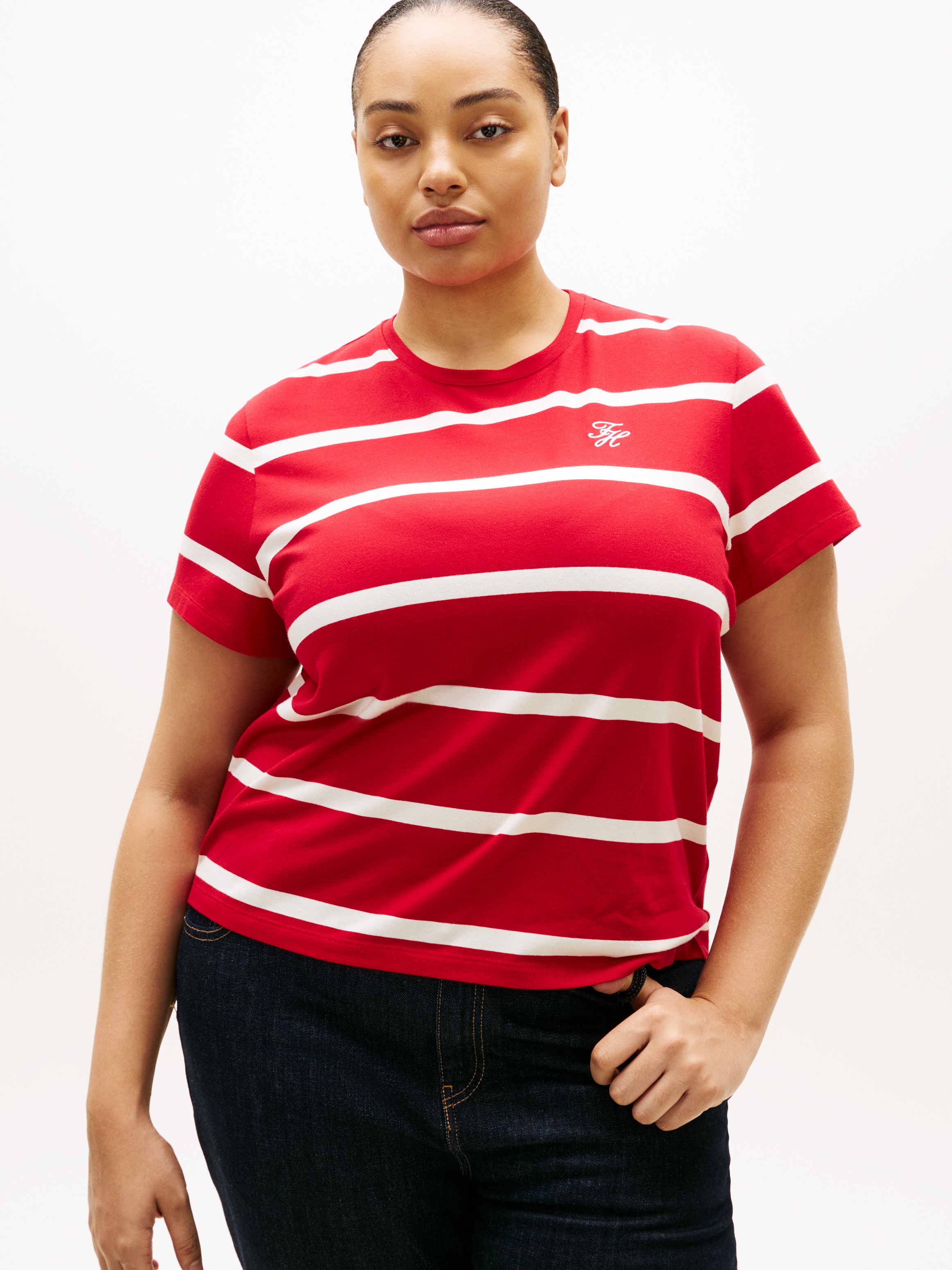 Tommy Hilfiger Curve Kurzarmshirt »CRV TH SCRIPT REG C-NK SS TEE« in großen Größen