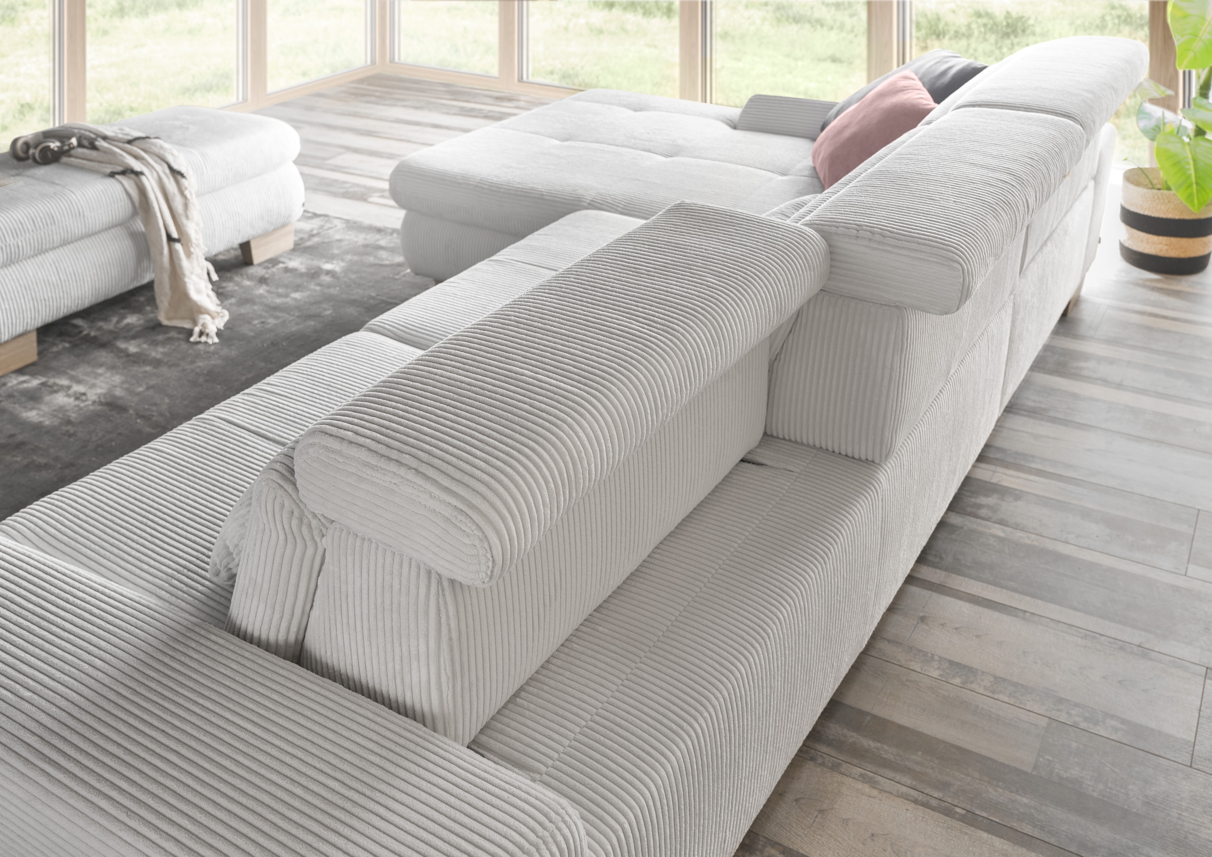 set one by Musterring Ecksofa »SO 3400, Cord, Sitzhöhe 47cm oder 49cm, inkl. Sitztiefenverstellung«, mit Canape und verschiedenen Funktionen, Kaltschaum, B307 x T195 cm