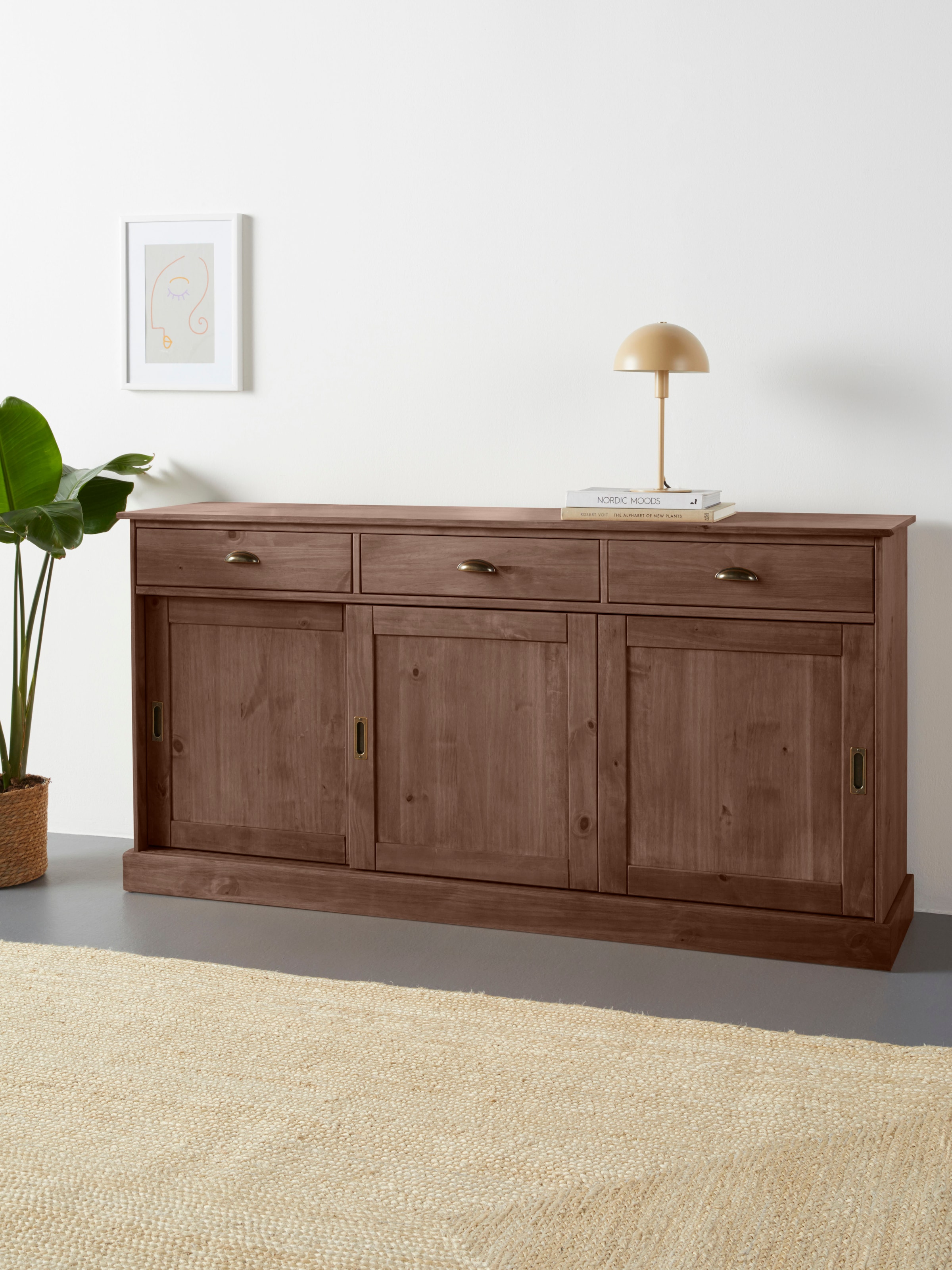 Home affaire Sideboard »Schröder«, Kommode, 3 Schiebetüren, 3 Schubkasten, aus massivem Kiefernholz
