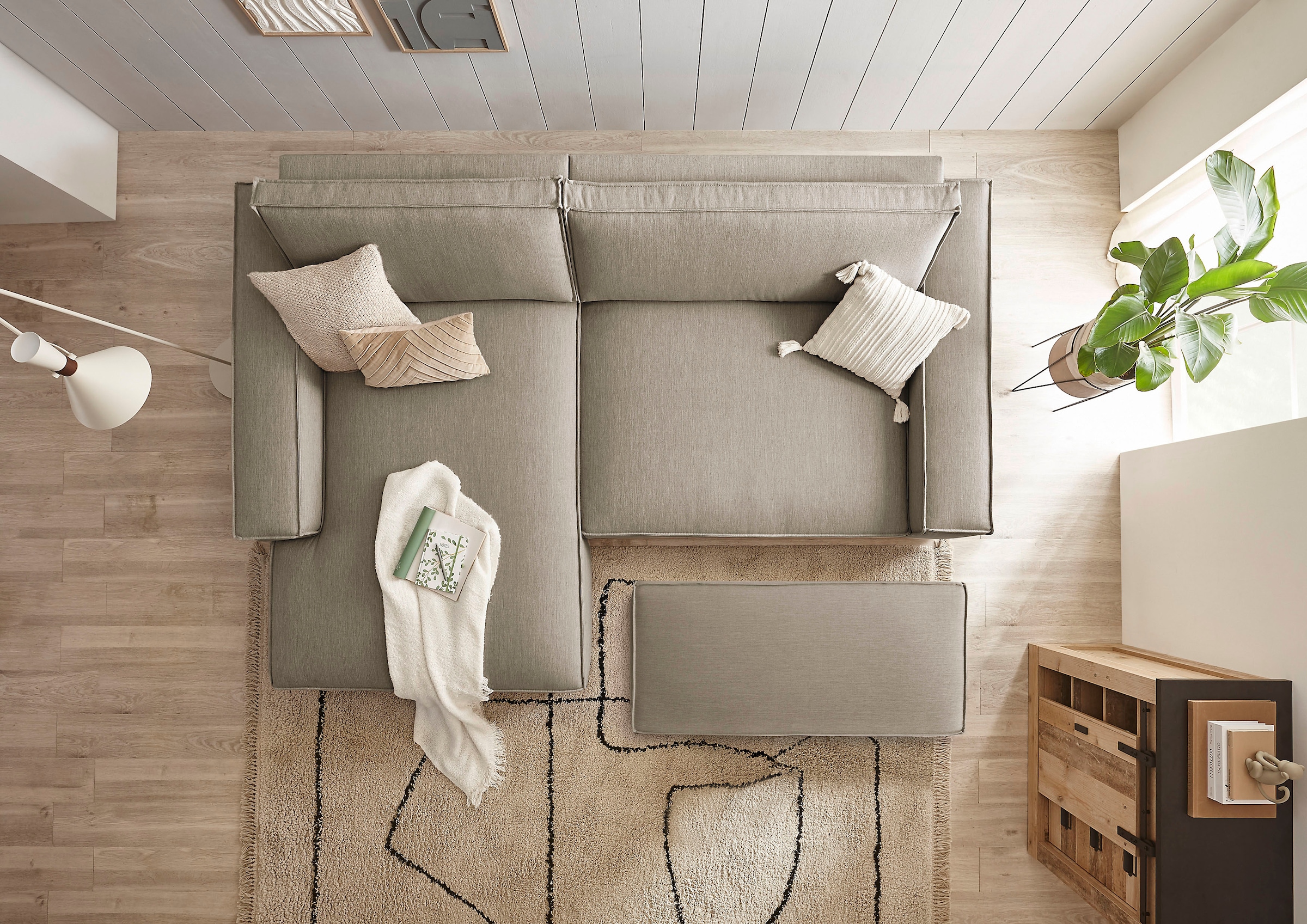 Home affaire Polsterecke »NEU: SHERWOOD XXL tief, L-Form mit Schlaffunktion, Big-Sofa mit Hocker«, (Set, 2 St.), stellbar zum Schlafsofa (Krokodilverbinder), Cord, Leinenoptik
