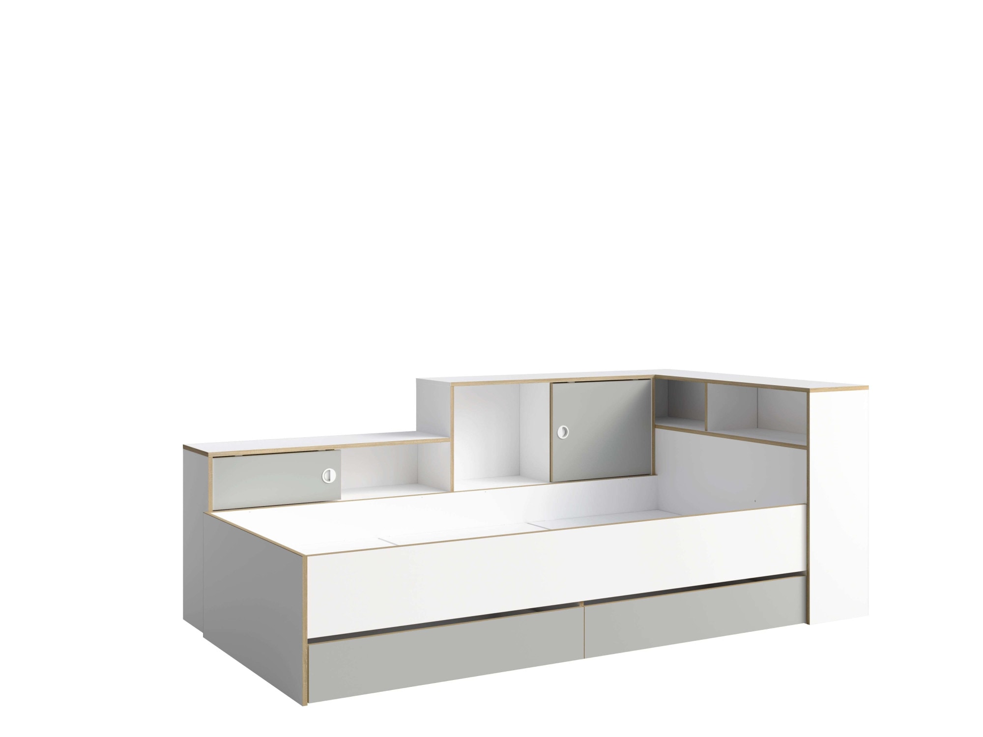 Home affaire Jugendbett »ELLETE Stauraumbett 90x200 cm, Maße B/T/H: 231,5/125,5/88,5 cm«, Bett ohne Matratze mit 2 Schubladen, 2 Türen und 6 Fächer