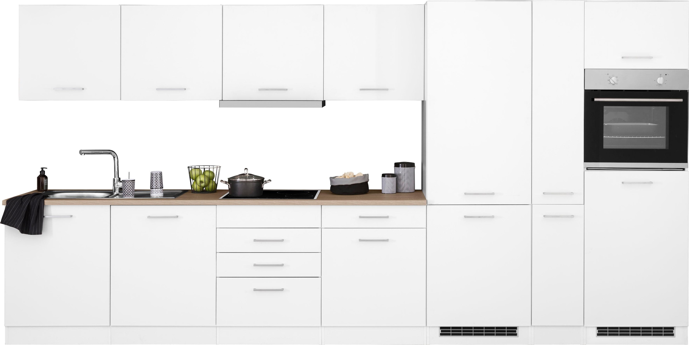 HELD MÖBEL Küchenzeile »Visby«, mit E-Geräte, 390 cm, inkl.  Kühl/Gefrierkombination und Geschirrspüler bequem bestellen | Hängeregale