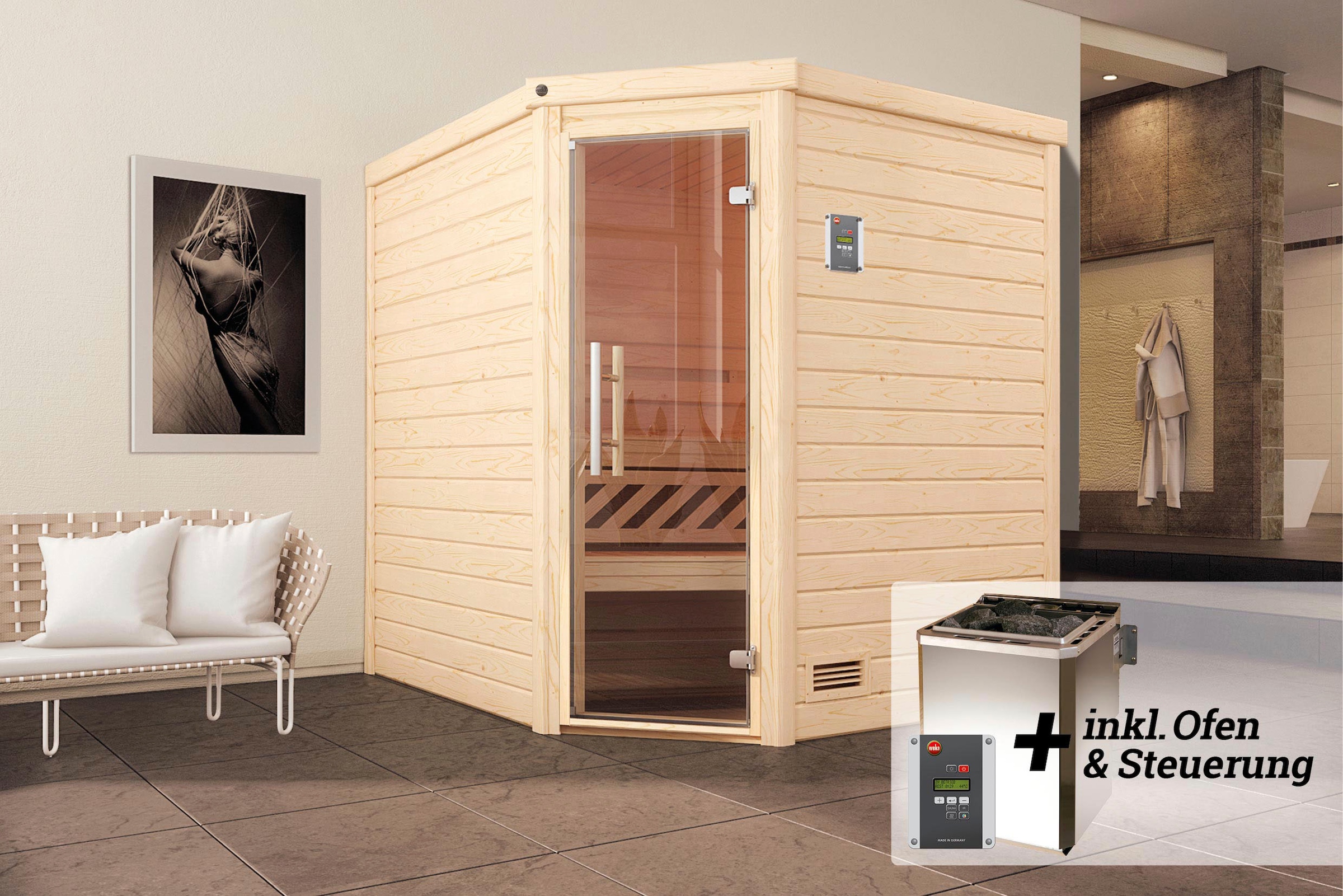 weka Sauna »Turku« Set,  7,5 kW Bio-Ofen mit digitaler Steuerung