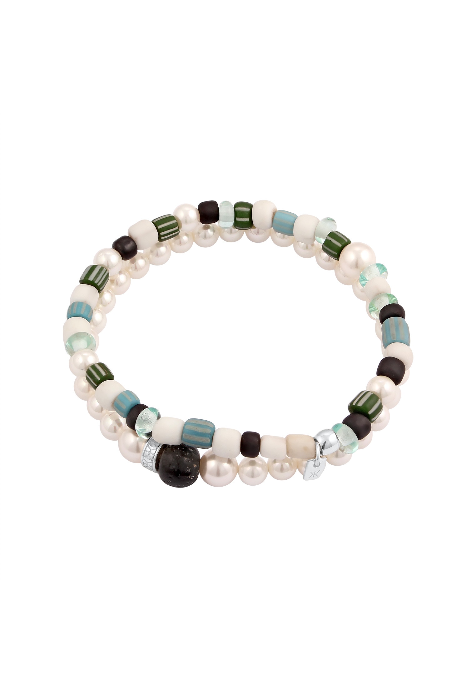 Kuzzoi Lederarmband »Armband Set Glas Bead Muschelkern Perle Weiß 925 Sterling Silber«