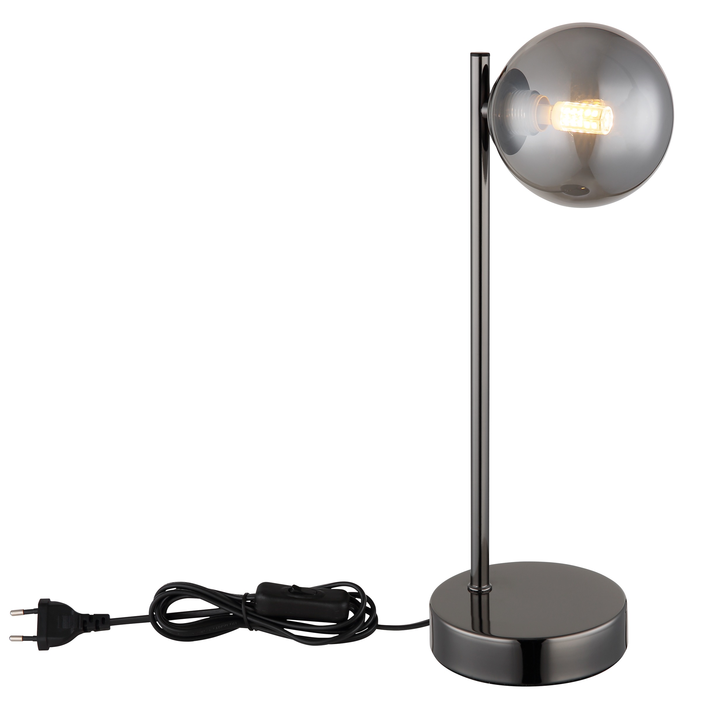 OTTO home Tischleuchte »Aivven, Metall schwarz-chromfarben, rauchfarbenes Glas« G9 1 Stk. Wippschalter am Kabel, 150 cm Kabellänge, 1x LED exkl., Ø 12cm