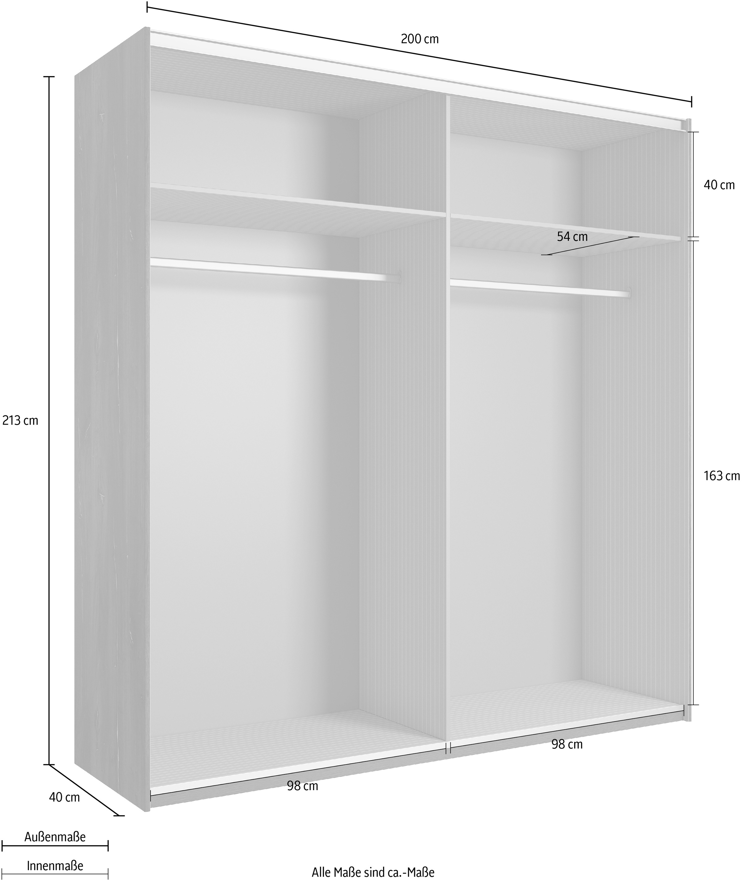 INOSIGN Schwebetürenschrank »Sigma, Breite 200 cm, moderner Kleiderschrank, Made in Europe«, Wäscheschrank mit Spiegel, Garderobe mit durchdachter Inneneinteilung