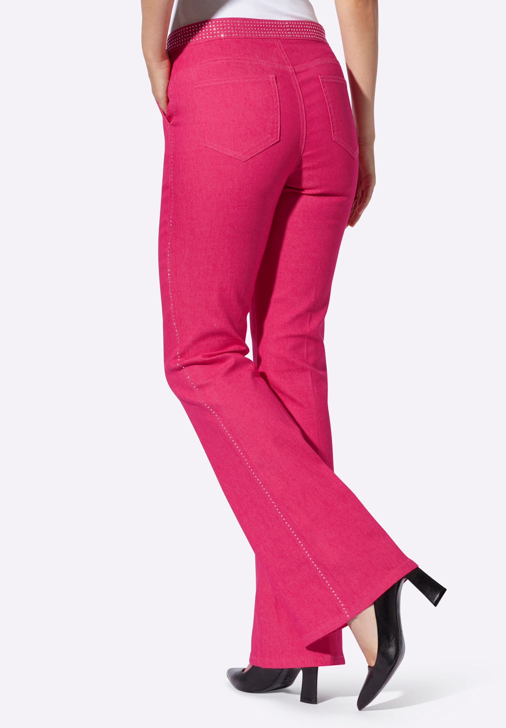 heine Bootcut-Jeans »Bauchweg-Jeans Bootcut-Jeans mit Glitzersteinchen-Applikation«
