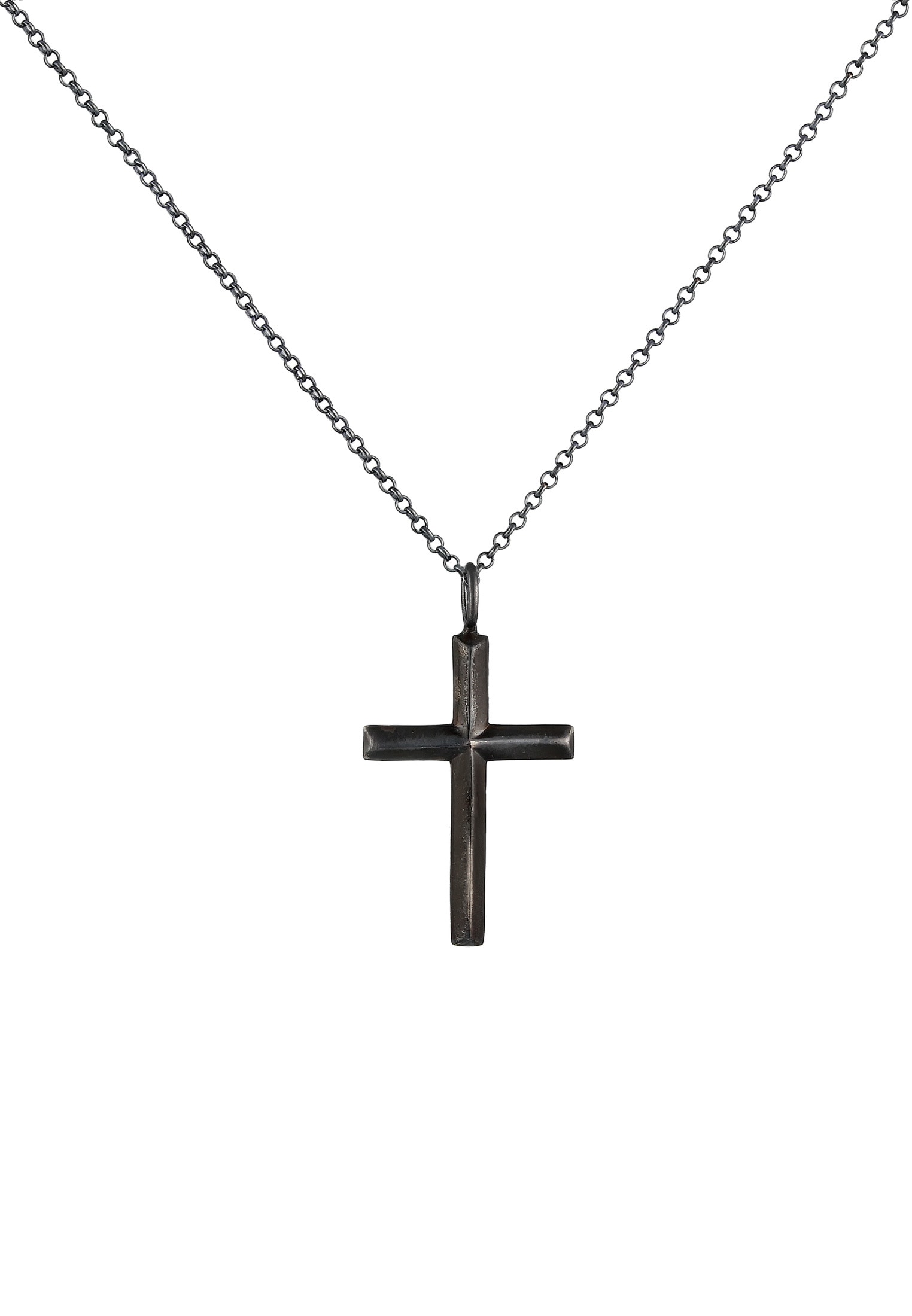 Kuzzoi Lange Kette »Halskette Herren mit Kreuz Oxidiert Massiv 925 Silber«