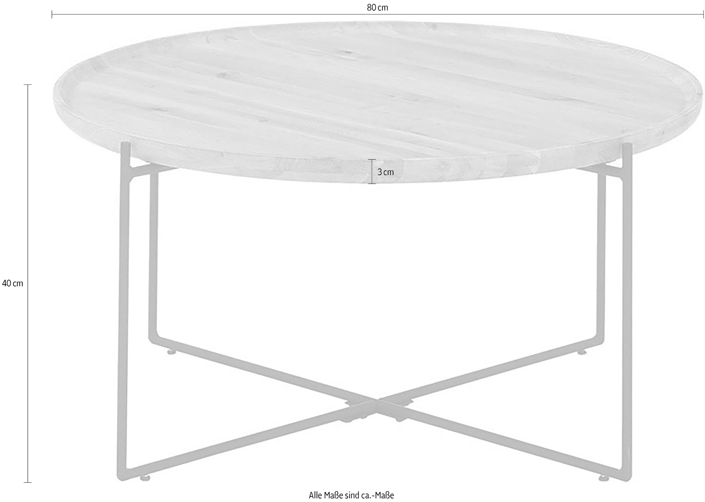 MCA furniture Couchtisch »TREVISO Top Eiche massiv 30mm«, Eiche massiv natur, Metall schwarz matt, Belastbarkeit 30 kg