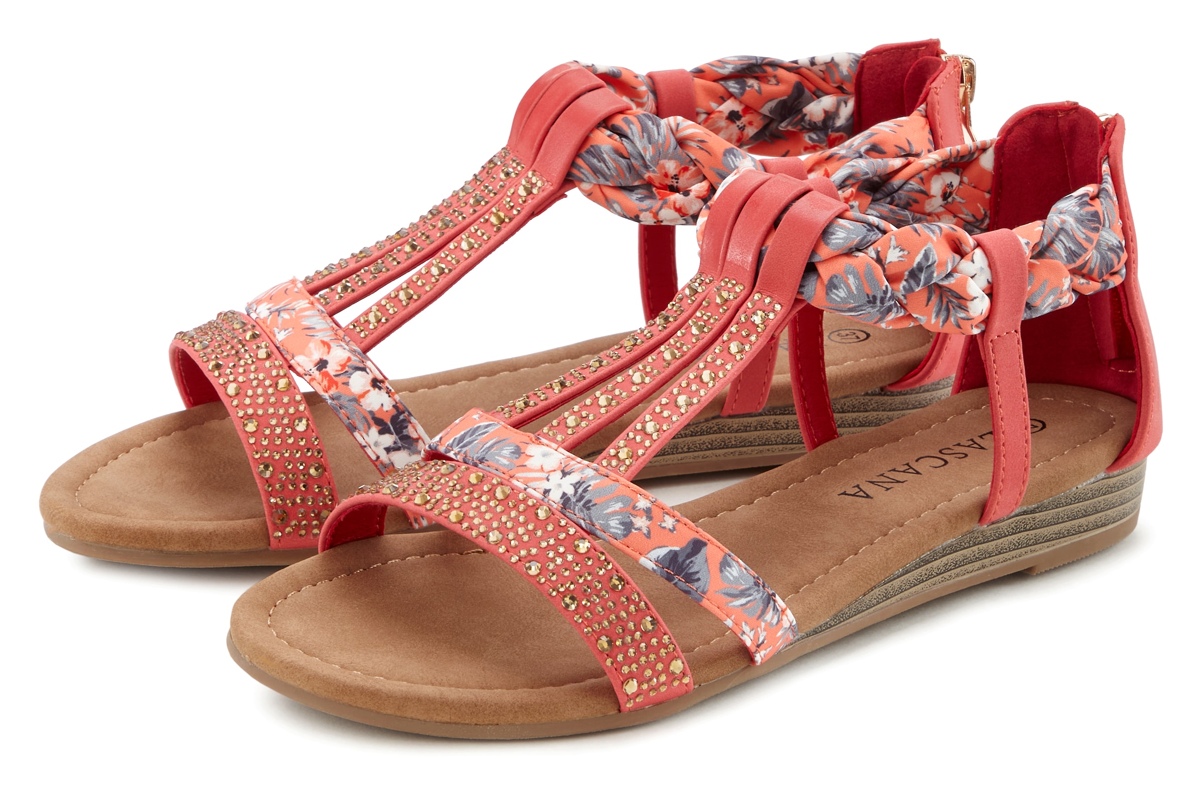 LASCANA Sandale »Sommerschuh«, Sandalette, Sommerschuh mit Verzierung und kleinem Keilabsatz VEGAN