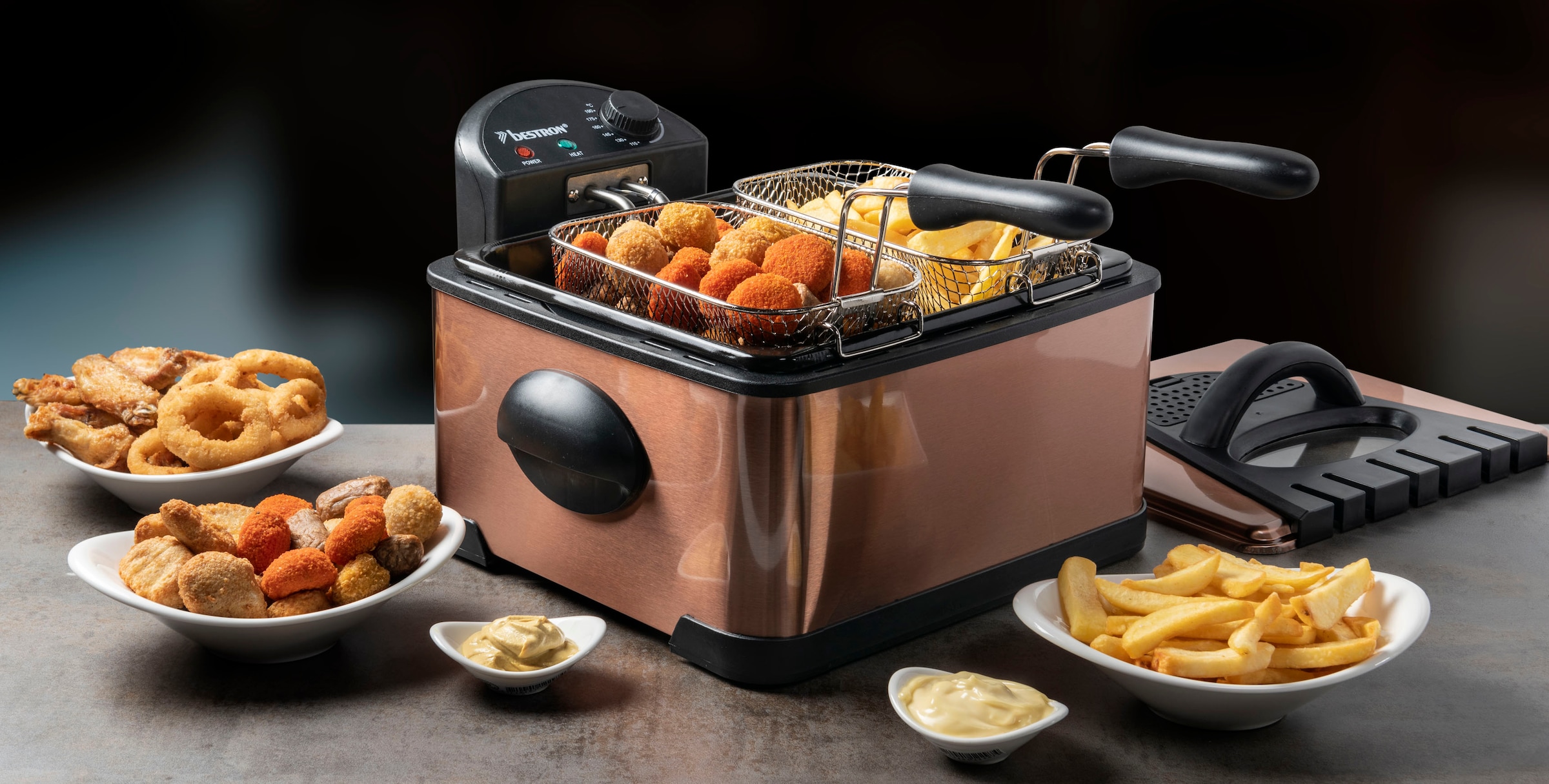 bestron Fritteuse »DF402B Cool Zone«, 2000 W, Fassungsvermögen 1x ca. 1,5 kg/2x ca. 0,75 kg, 3 Frittierkörbe, 4 l