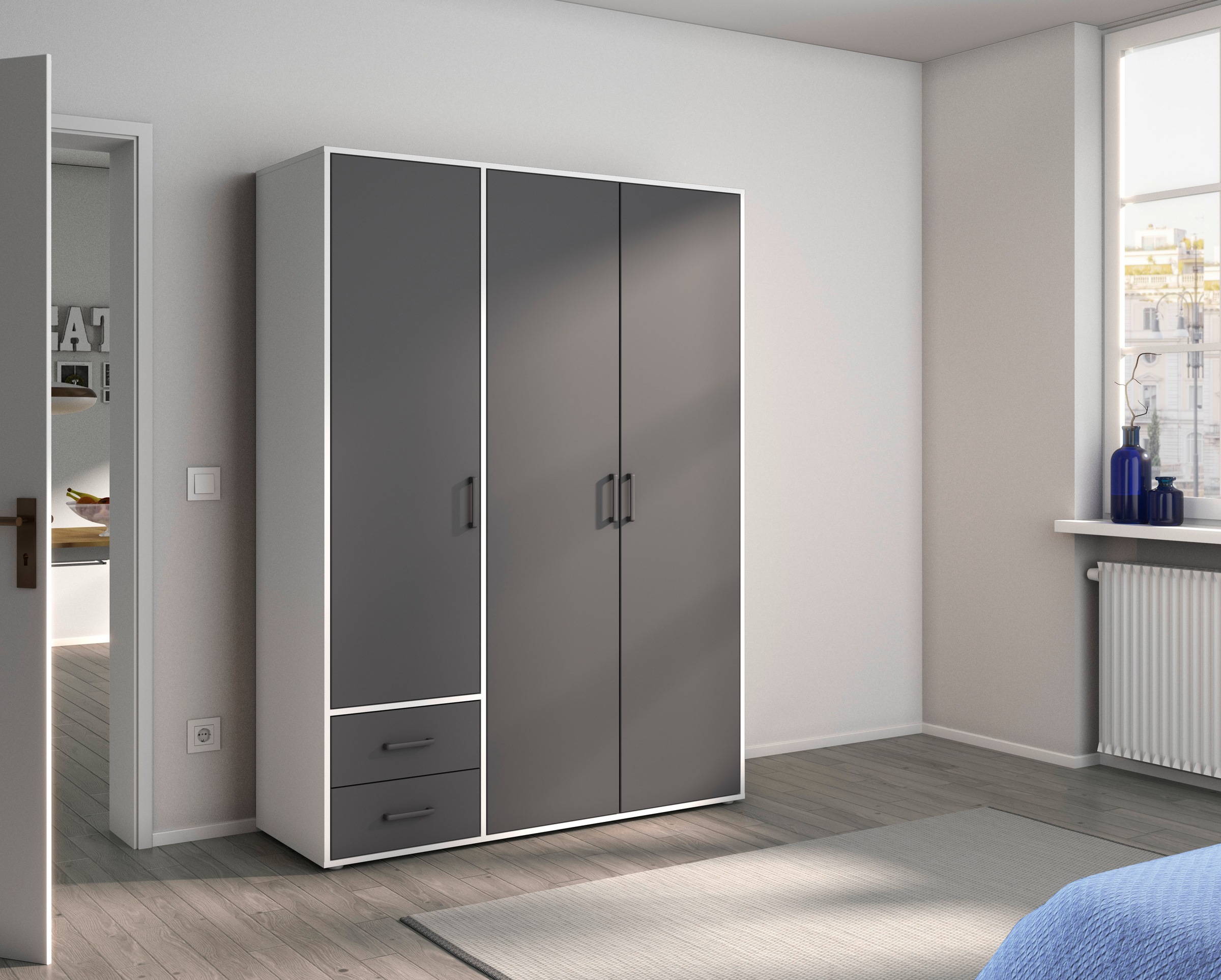 rauch Drehtürenschrank »Voyager, Kleiderschrank mit Außenschubkästen, Garderobe«, (in 3 verschiedenen Ausstattungen BASIC/CLASSIC/PREMIUM), Made in Germany