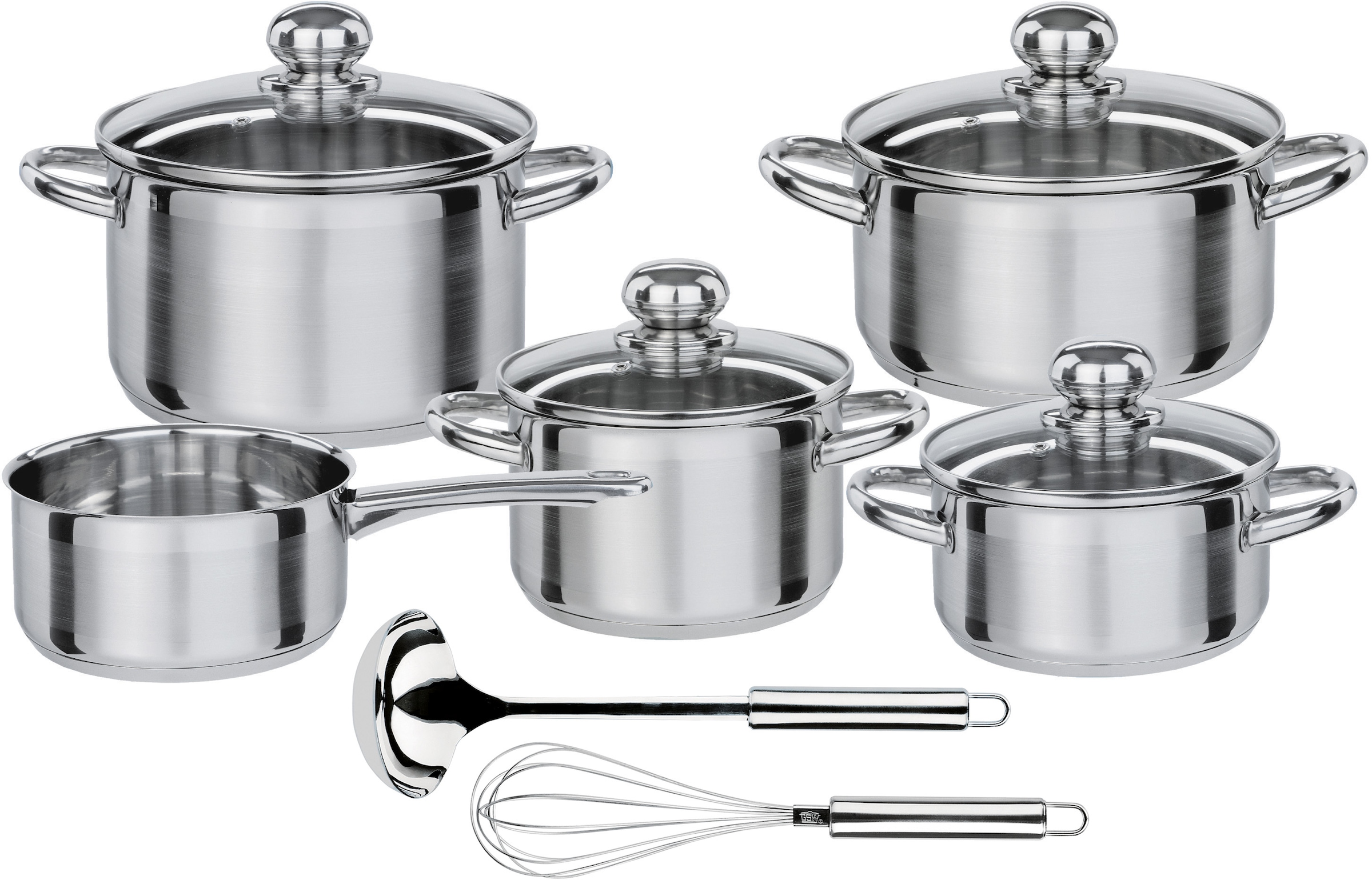 GSW Topf-Set »Silver Star«, Edelstahl, (Set, 11 tlg., Bratentopf Ø 16/20 cm, Fleischtopf Ø 16/20 cm, Stielkasserolle Ø 16 cm), Induktion