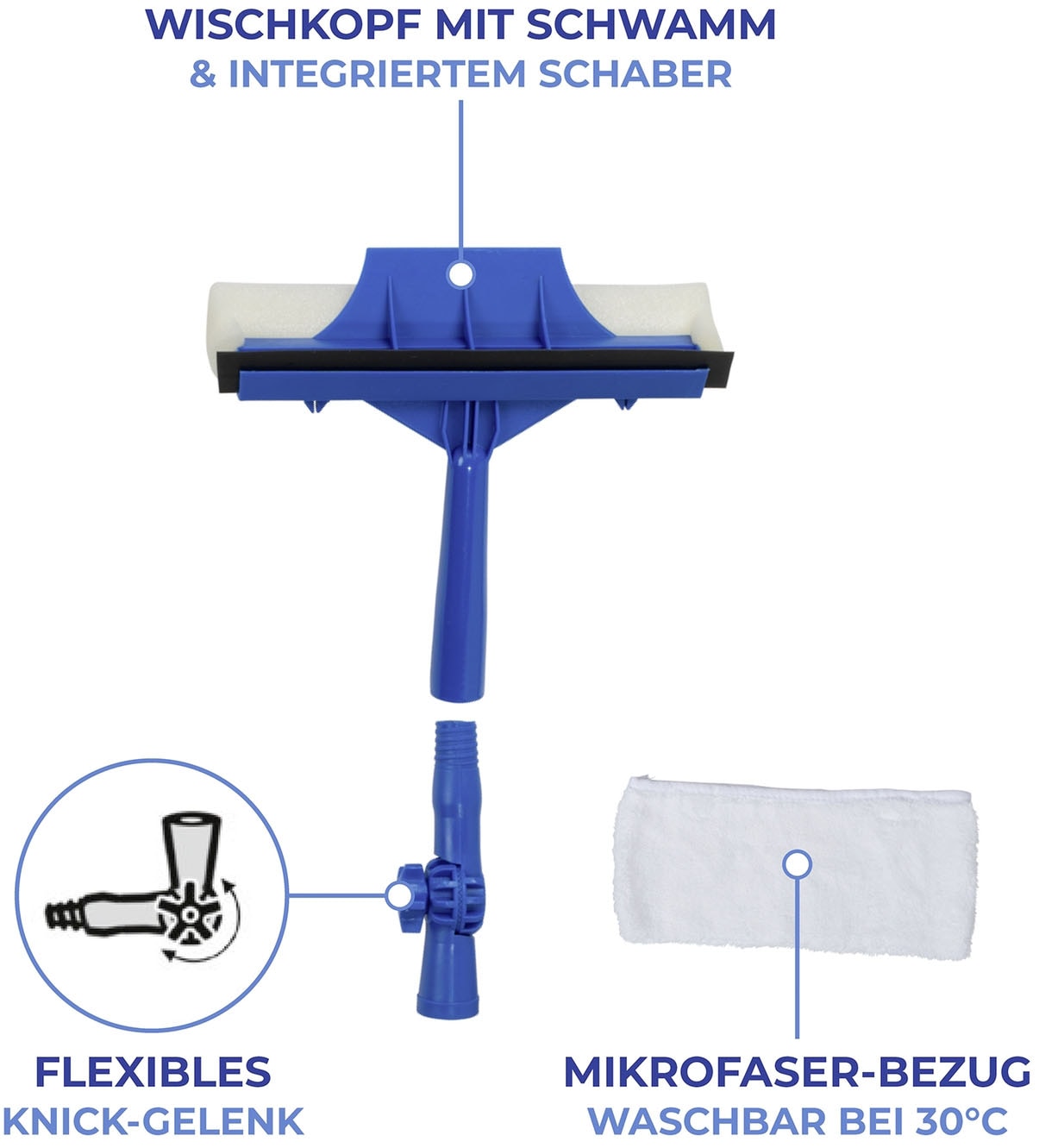 Maximex Fensterreiniger »Fensterwischer extra-lang«, Knickgelenk, verstellbarer Kopf, Mikrofaserbezug waschbar bei 30°C