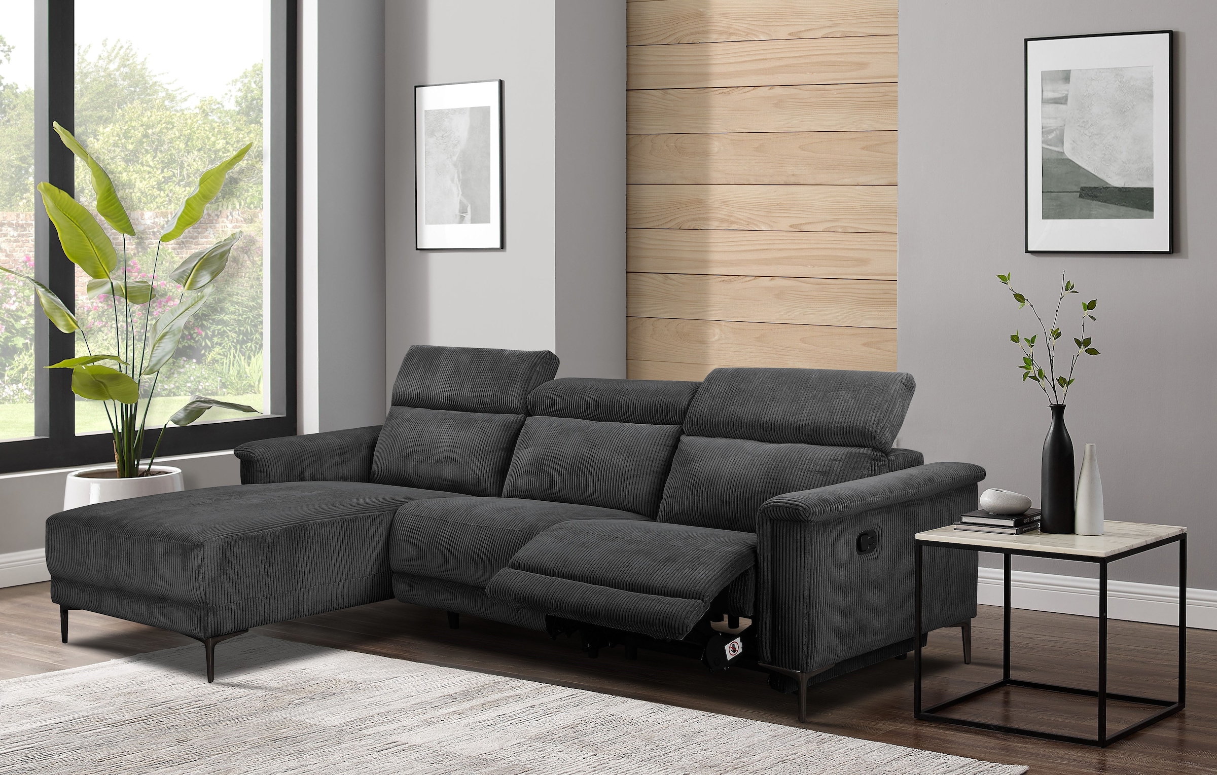 OTTO home Ecksofa »LUND Cord, L-Form, 261 cm, man. o. elektr. Relaxfunktion (mit USB-A)« USB-C bei elektrischer Variante und Kopfteilverstellung