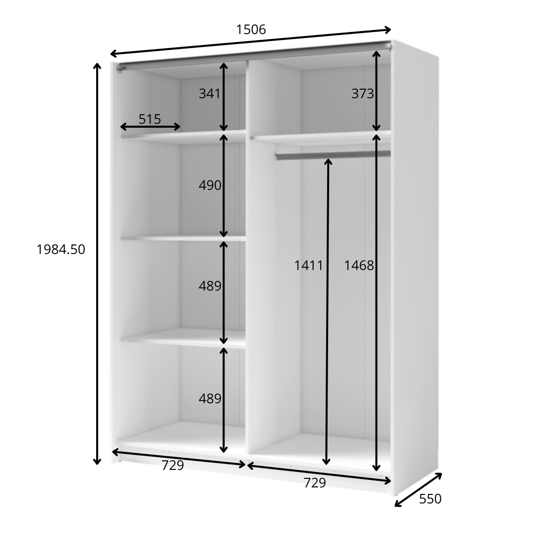 INOSIGN Kleiderschrank »Kleiderschrank Camden mit Spiegel, 4 Einlegeböden und Kleiderstange«, Garderobe mit 2 Schwebetüren und Lamellen, BxHxT 150,5x198,5x61,6 cm