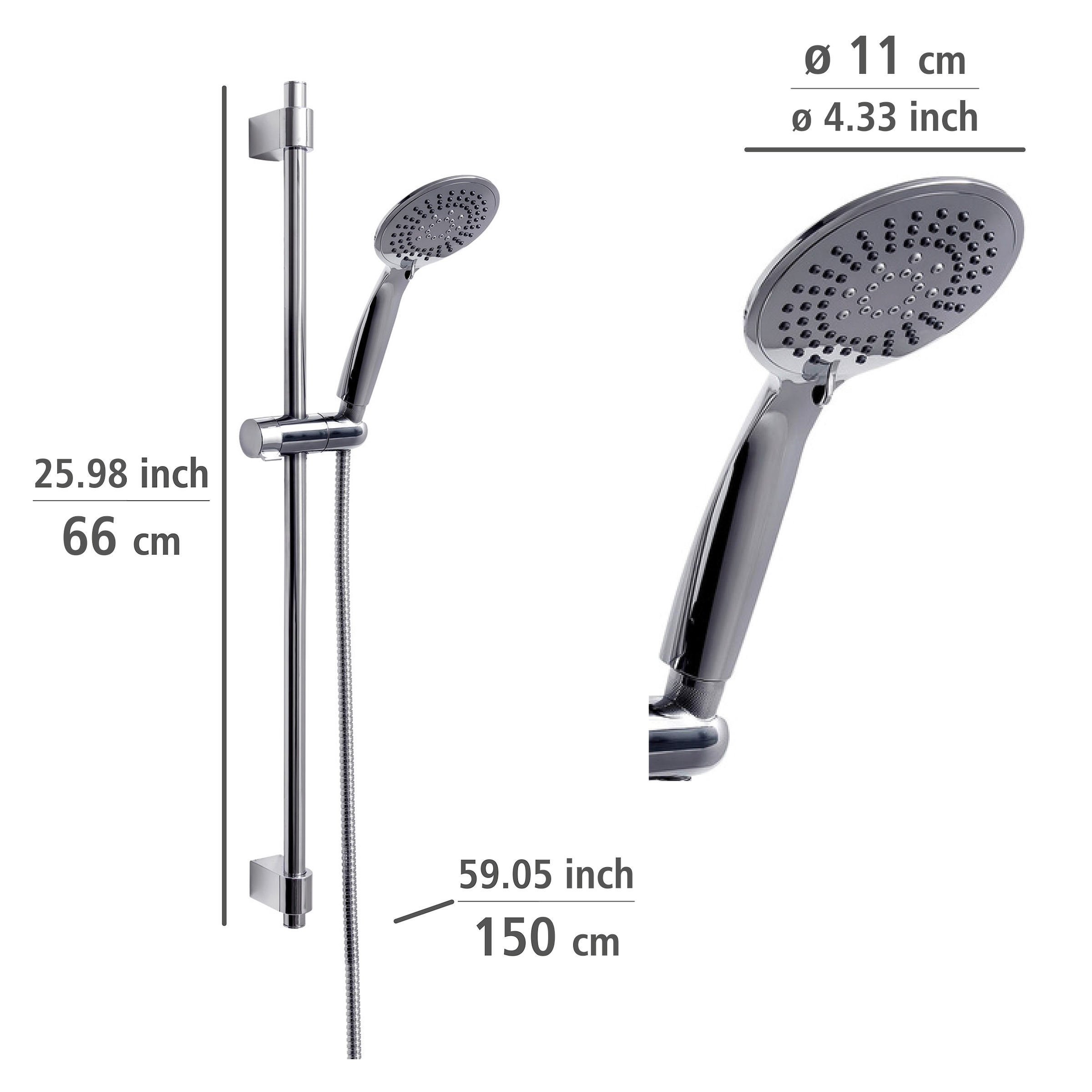 WENKO Stangenbrause-Set »Young«, Chrom, Länge Stange: 66 cm
