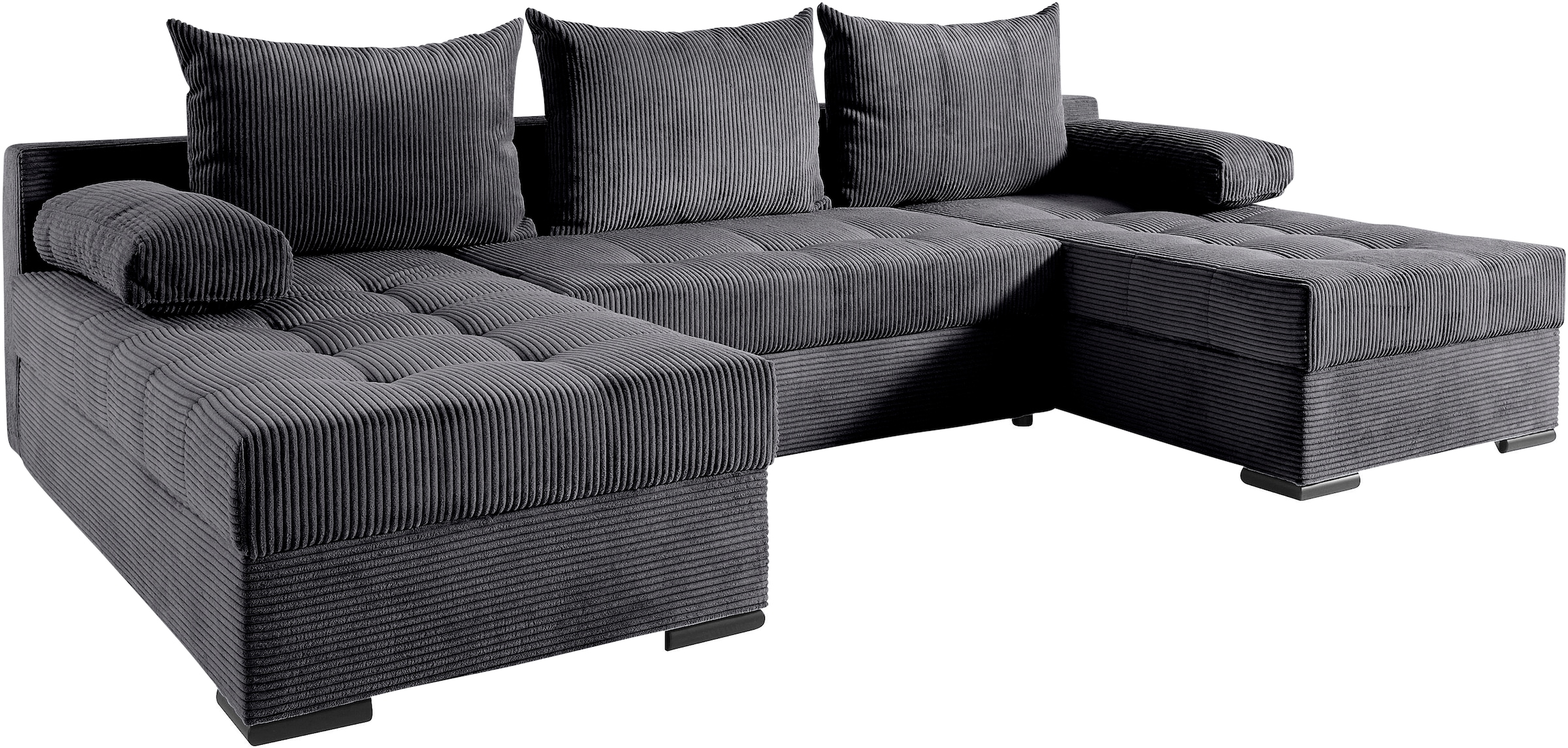 COLLECTION AB Wohnlandschaft »Josy, U-Form, Schlafsofa mit Bettkasten«, (Cord-/Mix), flexible Recamiere, Breite: 269cm, inklusive Rückenkissen, Cord