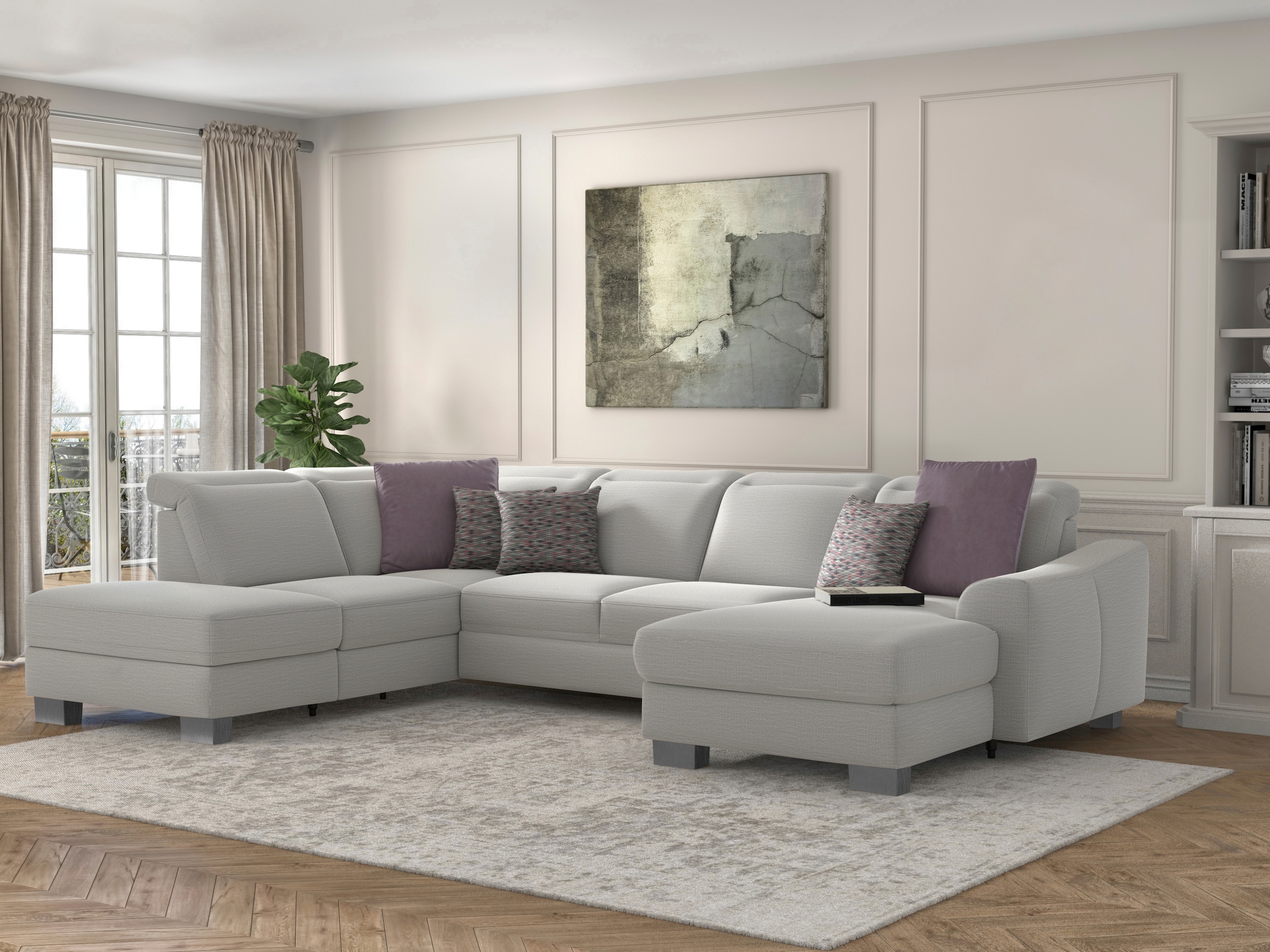 sit&more Wohnlandschaft »Dundee U-Form« mit Federkern und Edelstahlfüßen, wahlweise mit Kopfteilverstellung