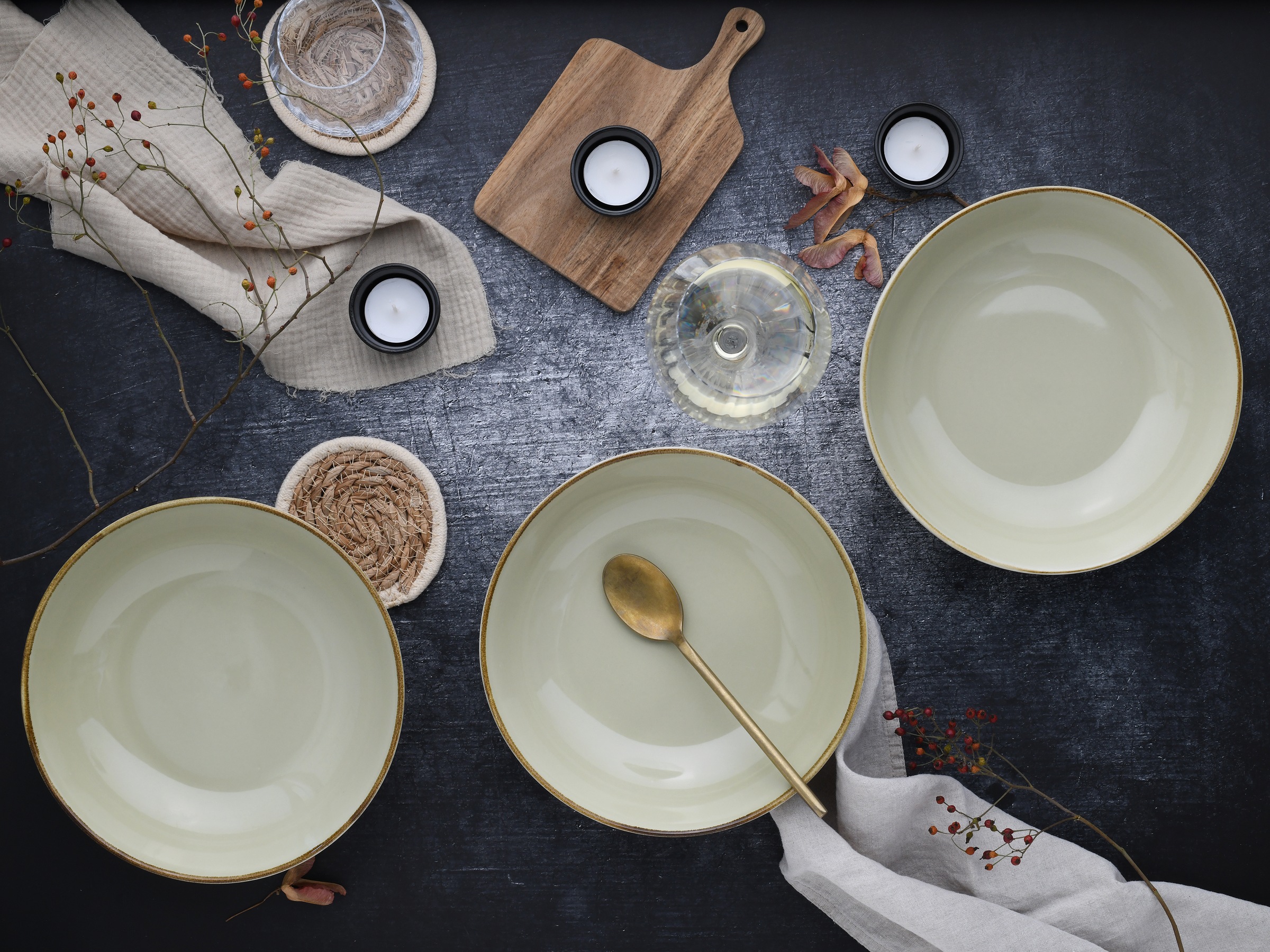 CreaTable Schale »Nature Collection, Poke Bowl, Ø 22,5 cm, 4-tlg« 4 Stk. aus Steinzeug Handwerklicher Look, Vintage, Höhe 5 cm