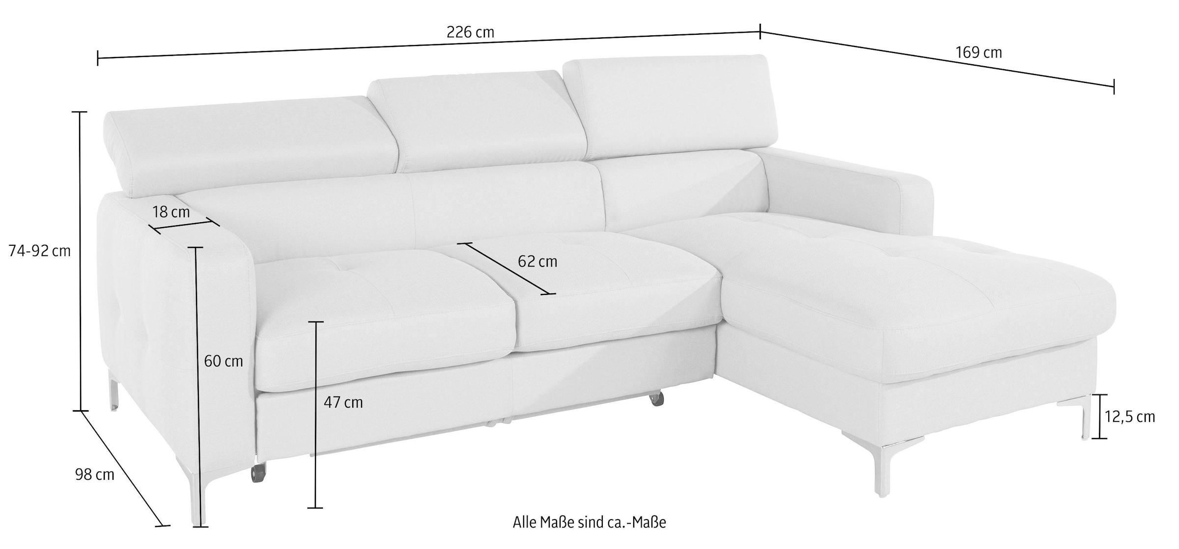 COTTA Polstergarnitur »Sammy L-Form«, (Set), Set bestehend aus: Ecksofa mit Kopfteilverstellung & Hocker
