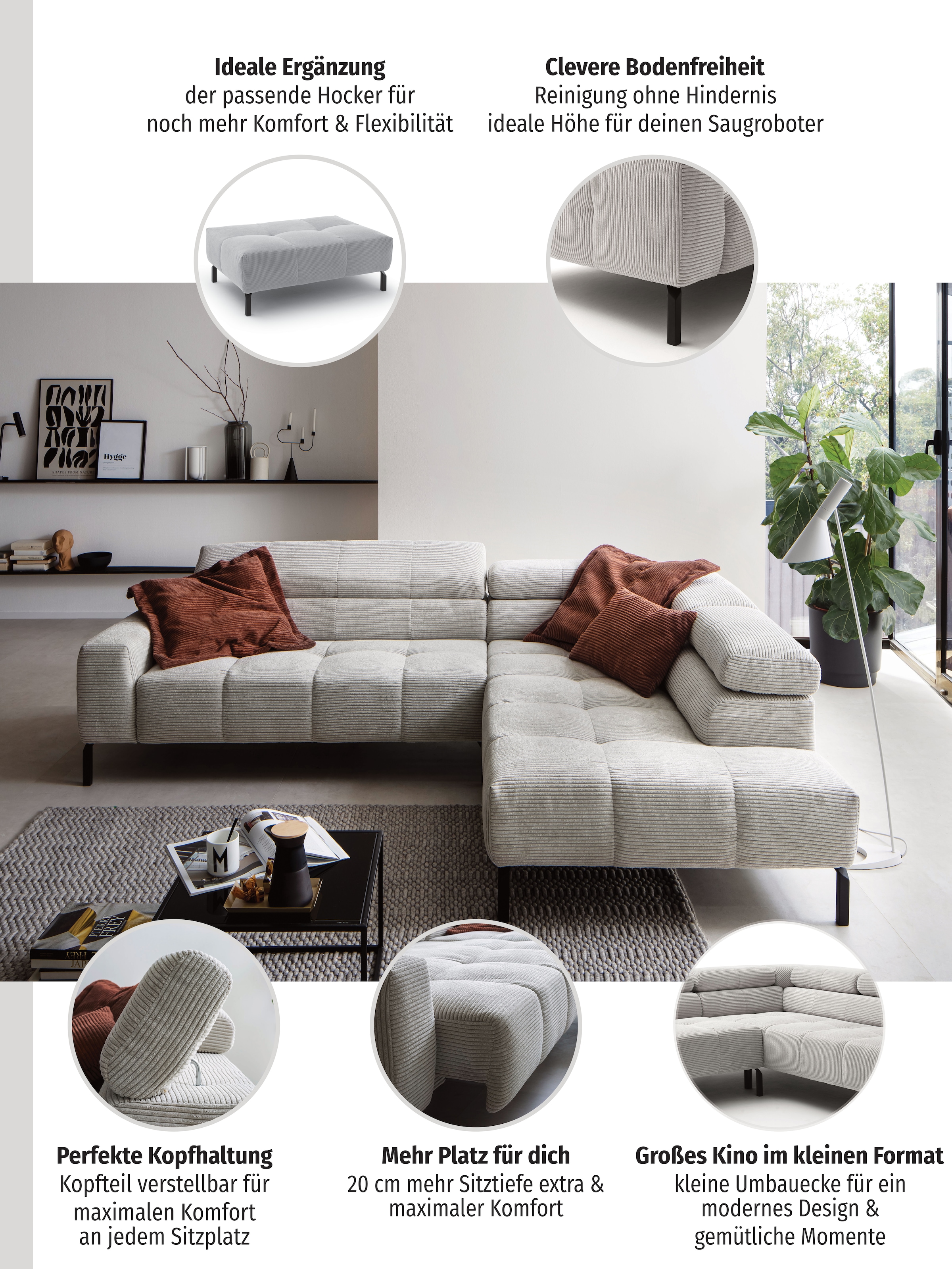 Places of Style Ecksofa »Cleveland, L-Form, incl. Kopfteilverstellung, Breite 276 cm«, wahlweise elektrischer Sitzvorzug