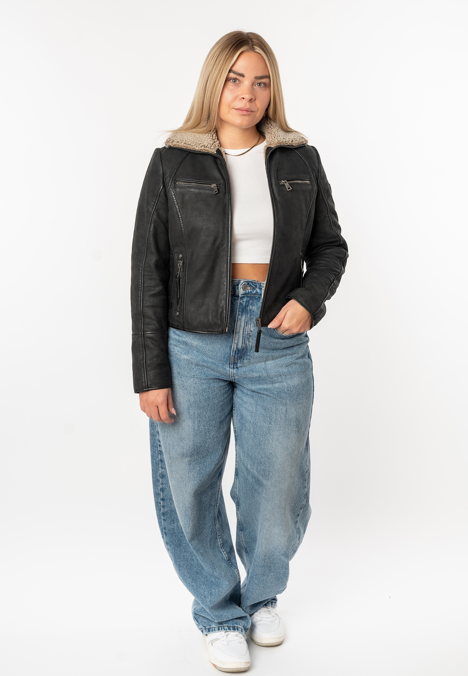 Mauritius Lederjacke »MWNaedda« mit hochschließendem Kragen mit Teddyplüschbesatz - wärmend