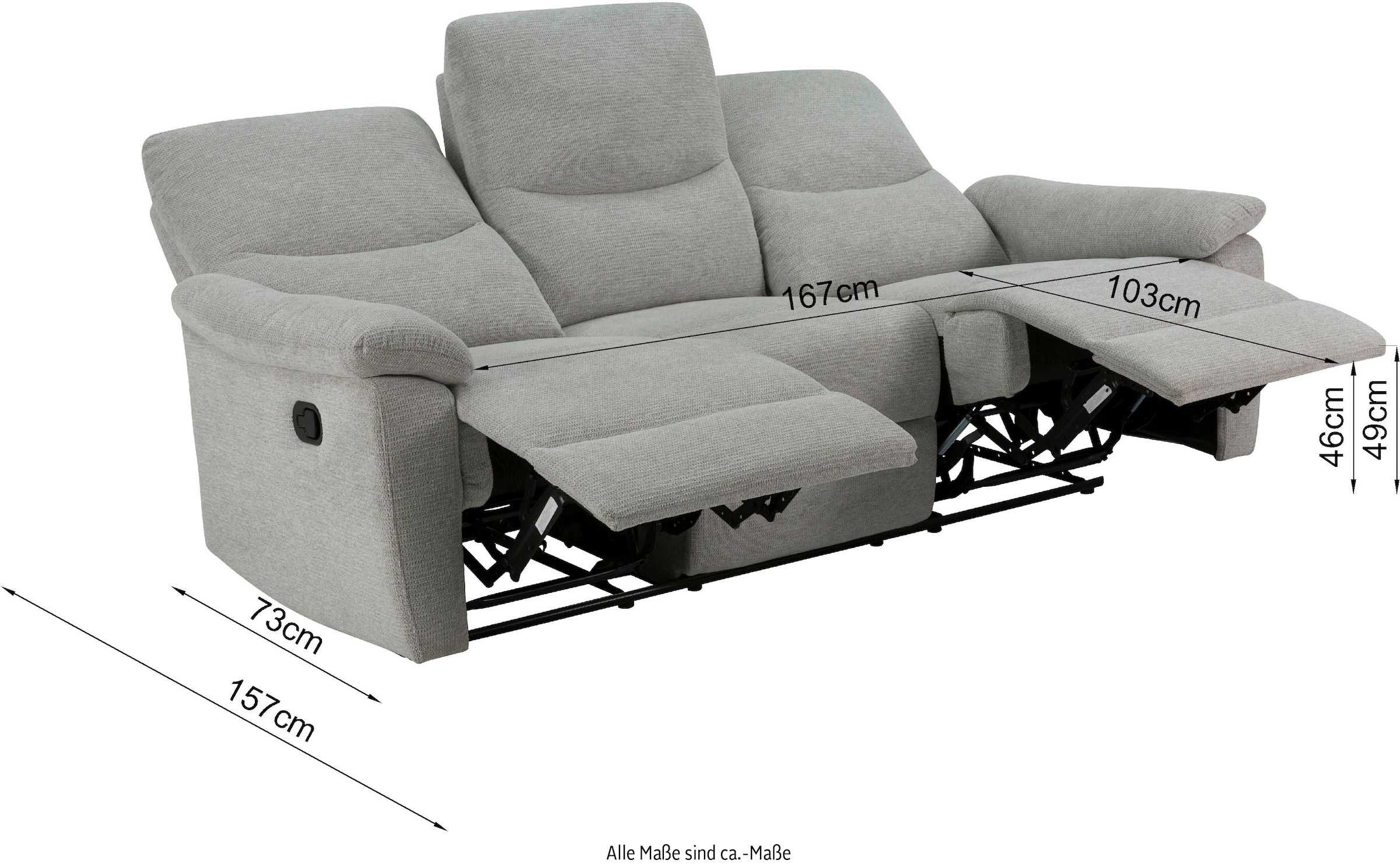 Home affaire 3-Sitzer »ODILON manuelle und elektrische Relaxfunktion in 2 Sitzen, Federkern,«, 105°-150° Relax- und Liegeposition, Federkernpolsterung