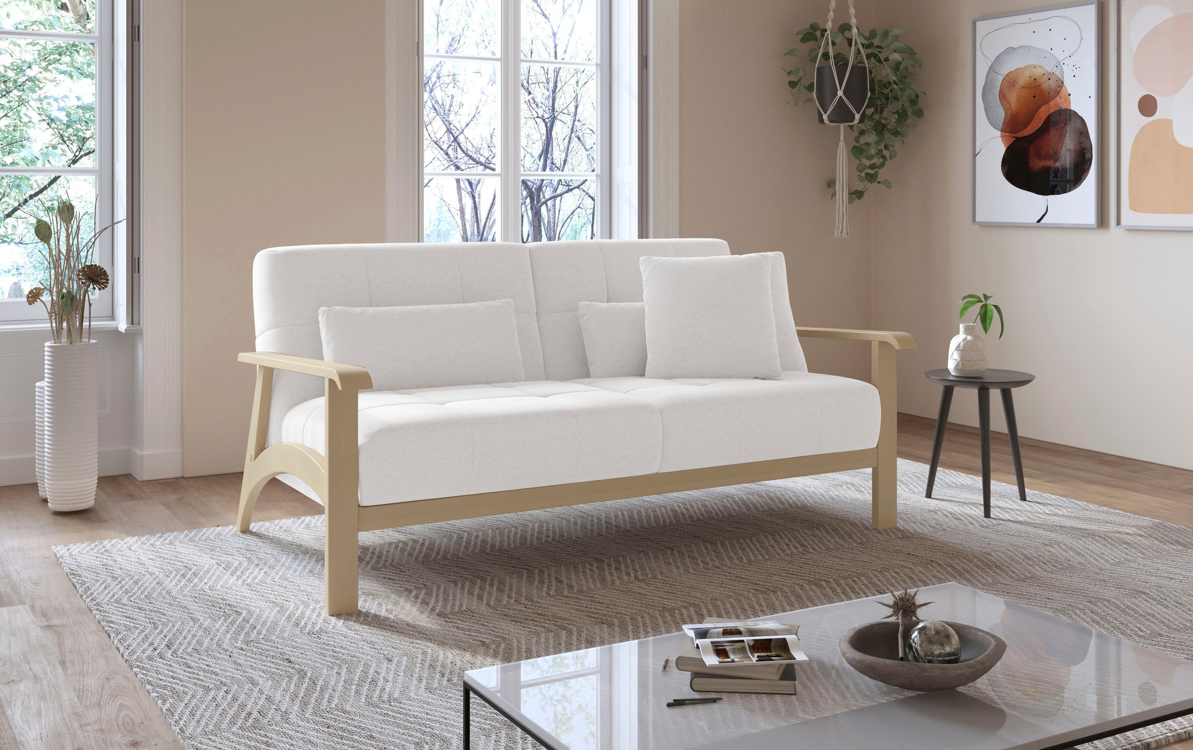 sit&more 2,5-Sitzer »Billund«, Armlehnen aus Buchenholz in natur, verschiedene Bezüge und Farben