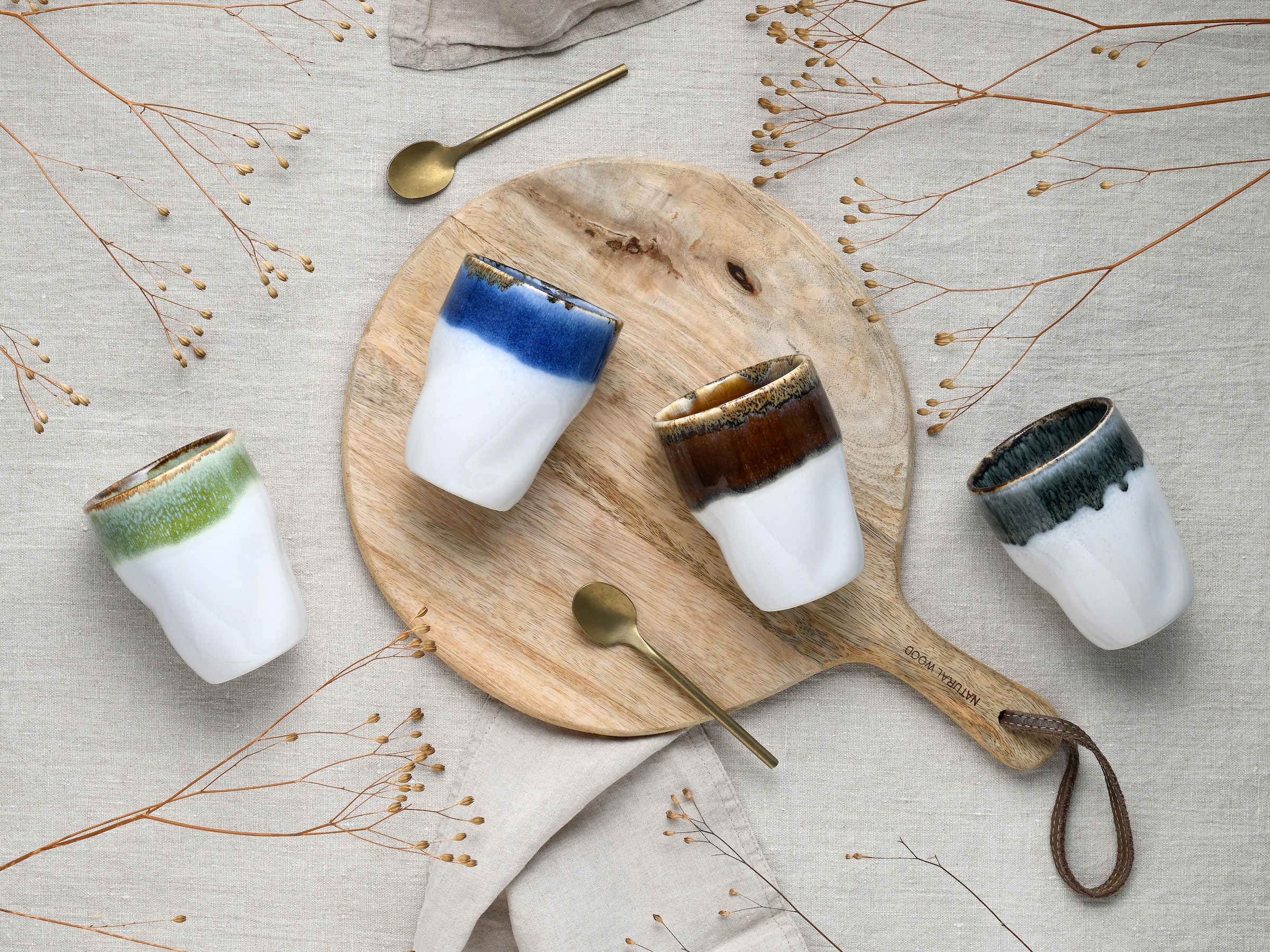 CreaTable Becher »Squeezy Cascade, Kaffeebecher 4-tlg« Einzigartige Optik, Reaktivglasur