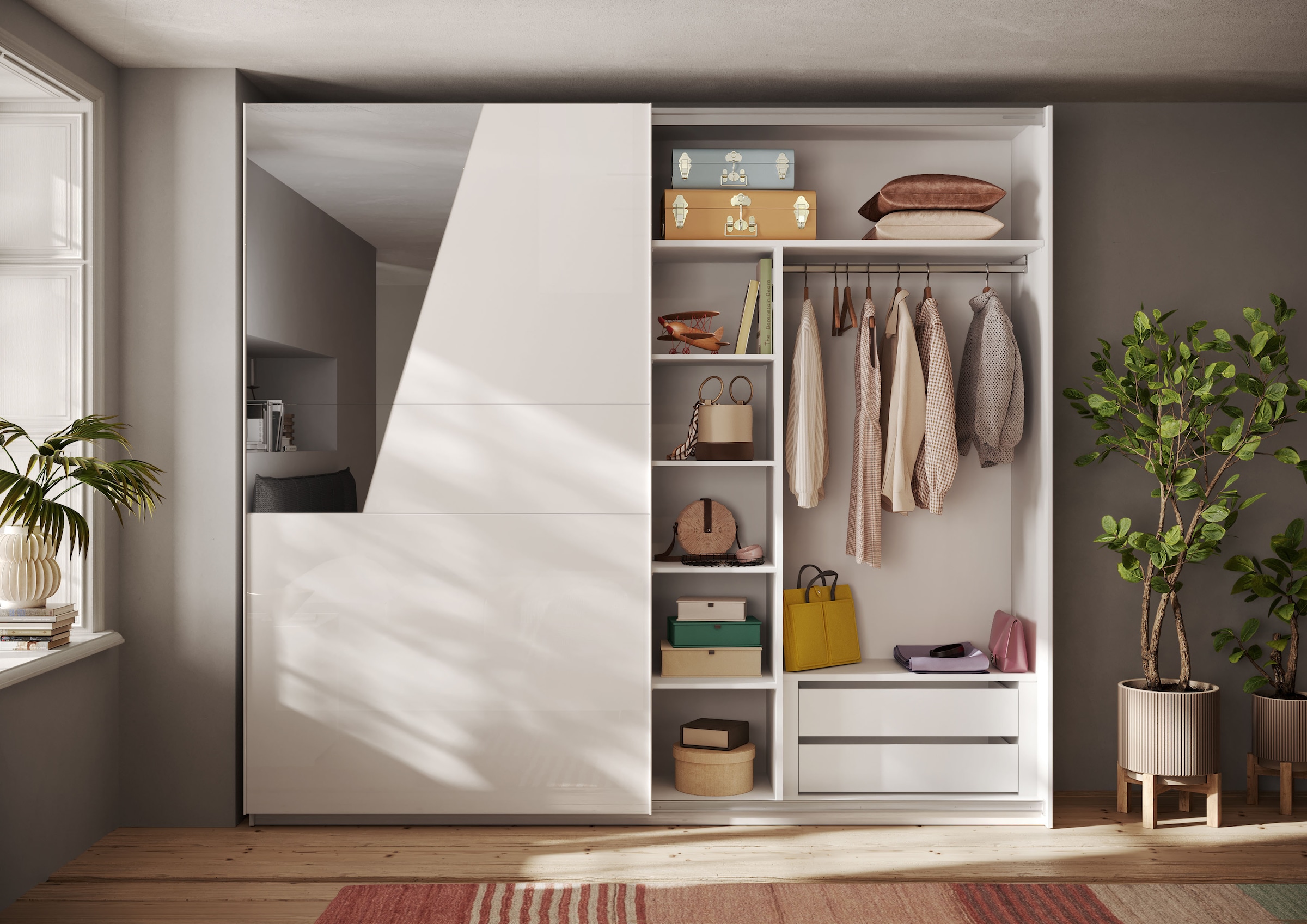 Home affaire Inneneinteilung »Malmo Weiß, Zubehör Schwebetürenschrank, Breite 135 cm, Höhe 193 cm,« 4 Einlegeböden B=43cm, 1 SK-Einsatz B=90 cm, 1 Kleiderstange B=90cm