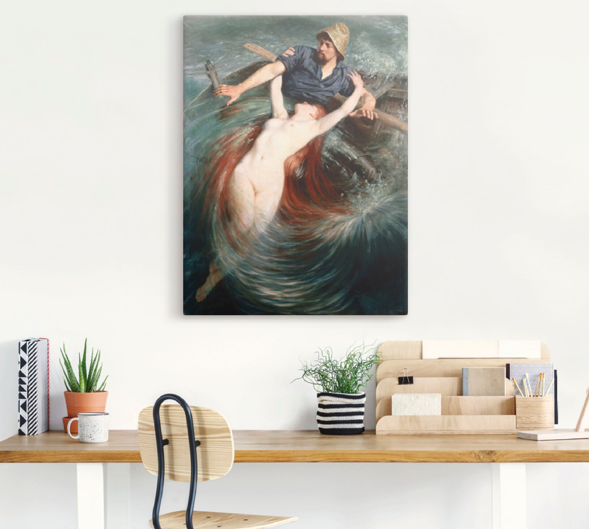 Artland Wandbild »Ein Fischer in den Fängen einer Sirene.«, klassische  Fantasie, (1 St.), als Leinwandbild, Poster in verschied. Größen auf  Rechnung bestellen