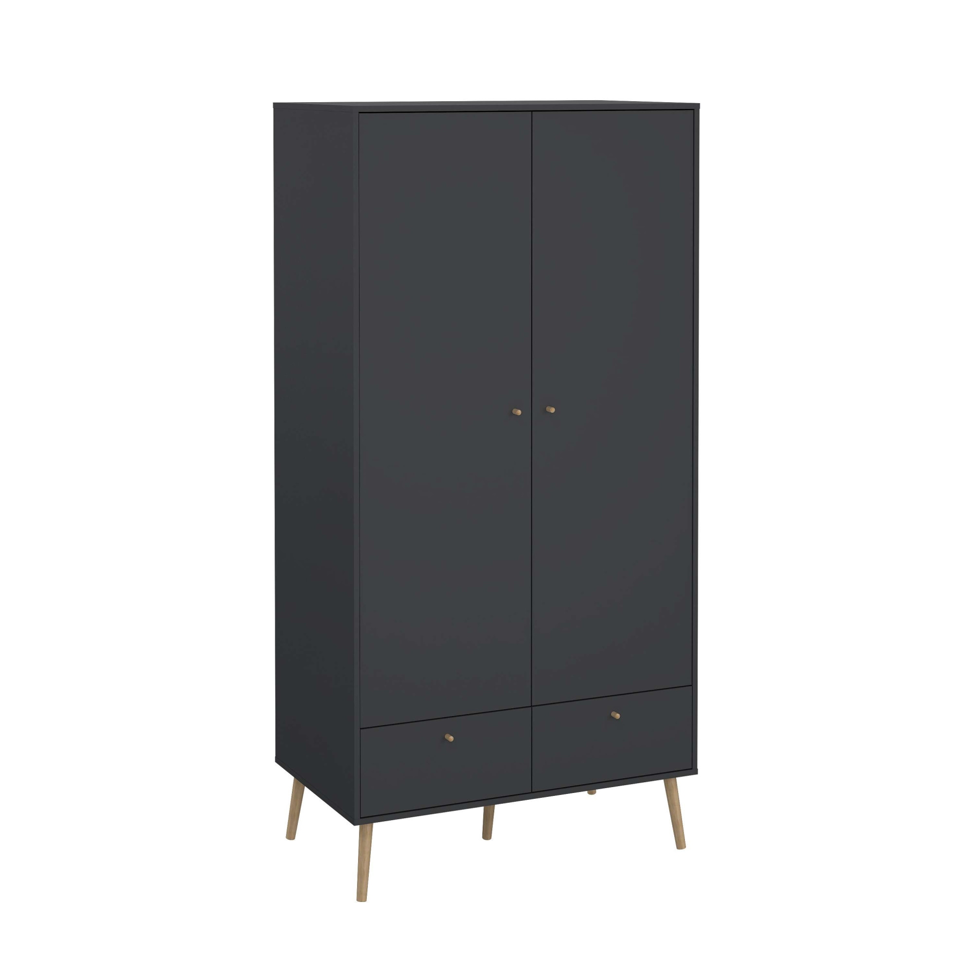 andas Kleiderschrank »Bodo, Drehtürenschrank, Aufbewahrung Kasten Schrank Stauraum«, 2 Türen, 2 Schubladen, Beine und Griffe Massivholz, Breite 99 cm