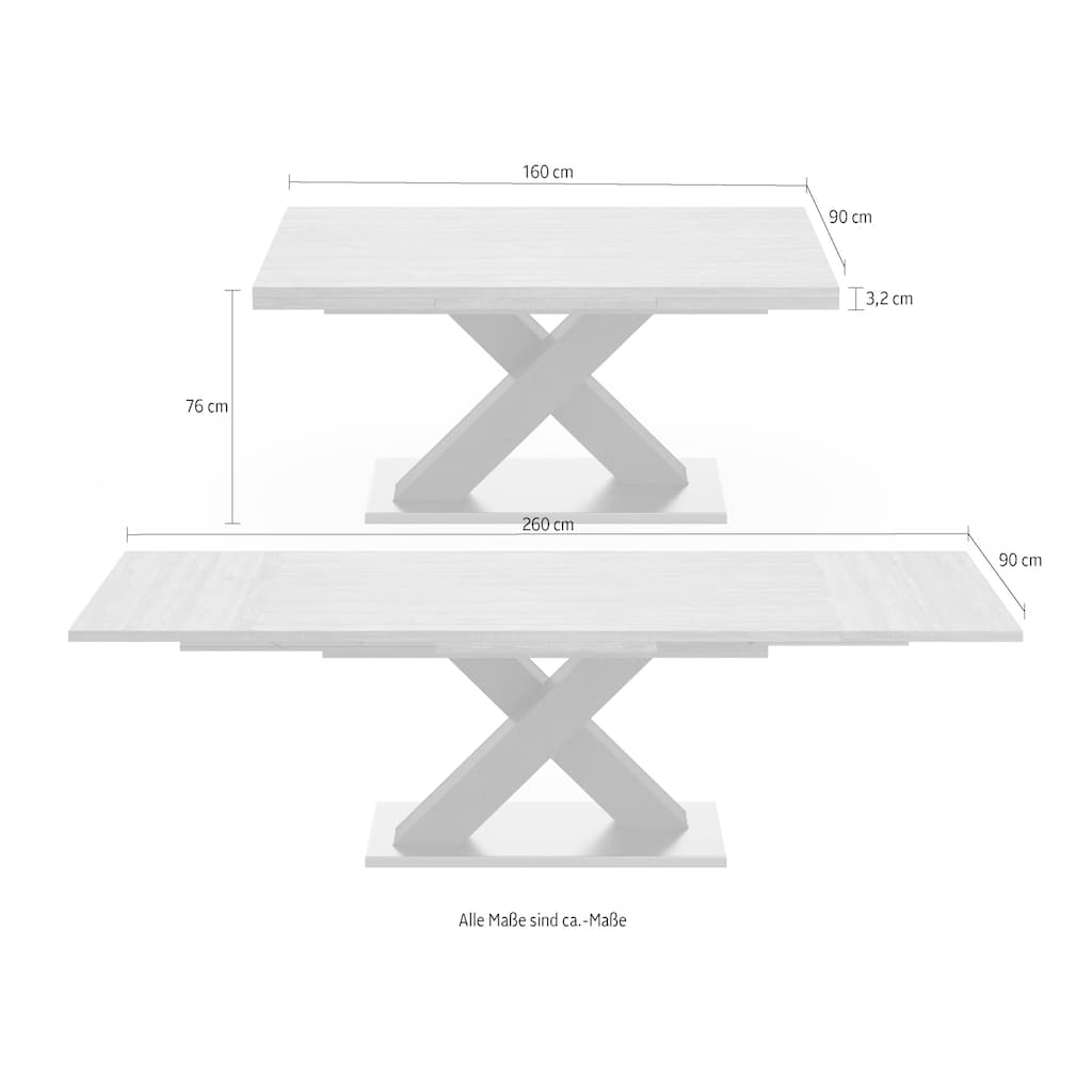 Mäusbacher Esstisch »Komfort C«, mit X-Gestell in graphit und mit Auszugsfunktion, Breite 160-260 cm