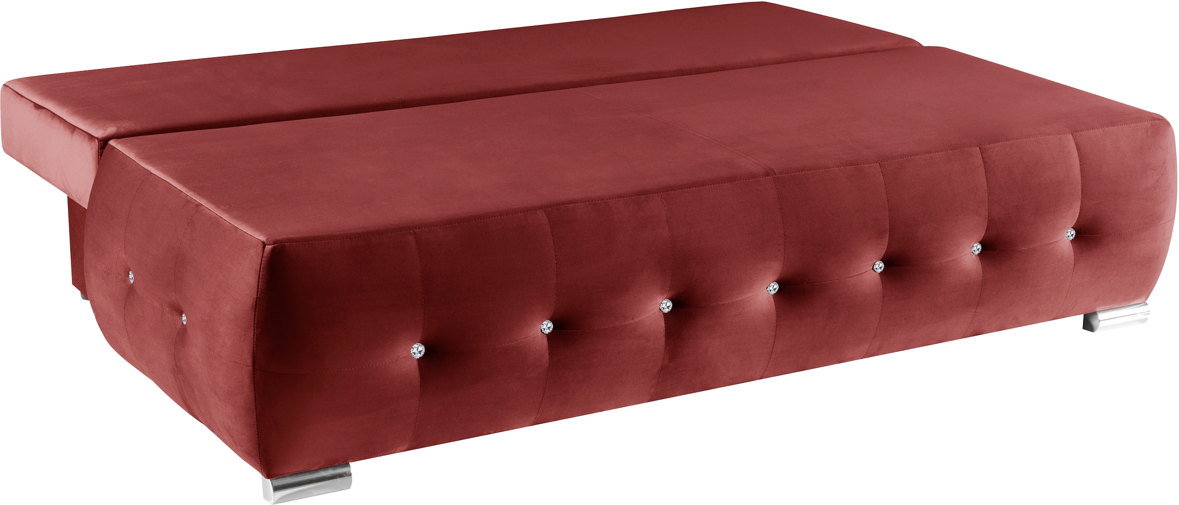 WERK2 Schlafsofa »Monaco Design Bettsofa, pflegeleichter Samtoptik Bezug, Breite 205cm«, 2-Sitzer Schlafcouch mit Bettkasten & funkelnden Ziersteinchen