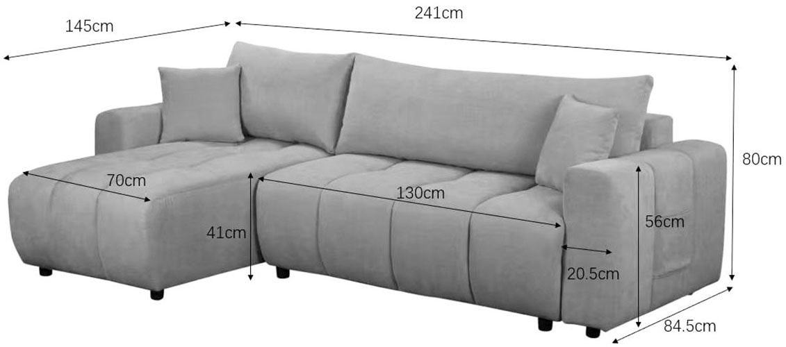 OTTO home Ecksofa »YLVAA L-Form, 241 cm - OTTO. Verlässliche Qualität.« Schlaffunktion (132/200), Bettkasten, Feinstruktur-Bezug