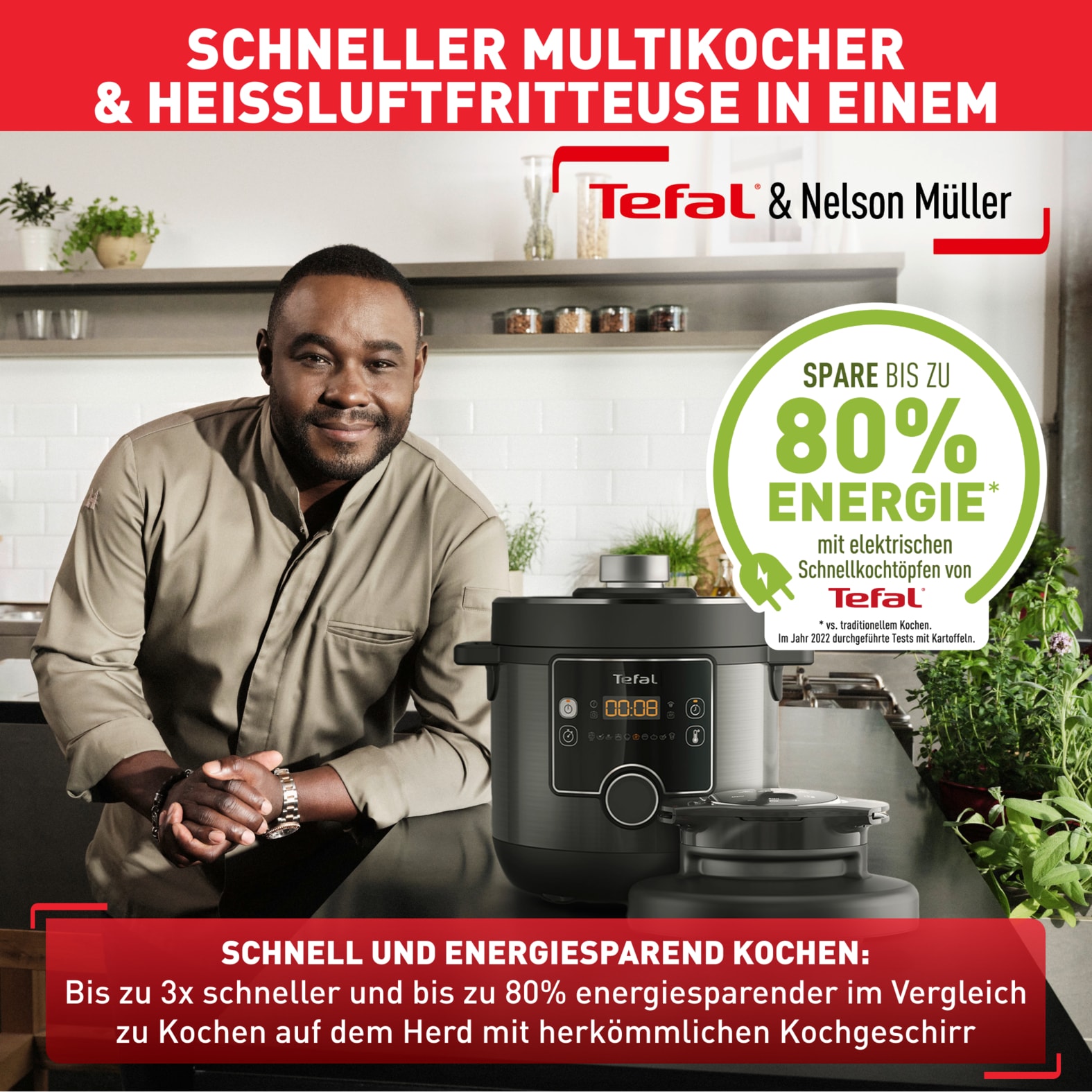Tefal Multikocher »Turbo Cuisine & Fry inkl. Extra-Crisp-Deckel, 1-Knopf-Bedienung«, Schnellkochtopf/ Heißluftfritteuse, 15 automatische Programme, CY7788