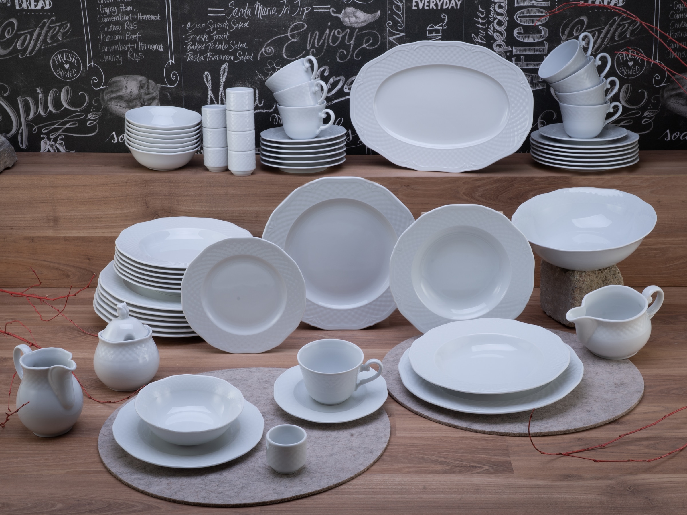 CreaTable Kombiservice "Geschirr-Set Arianne" Service, weiß, klassische, Form, 61 Teile, für 8 Personen