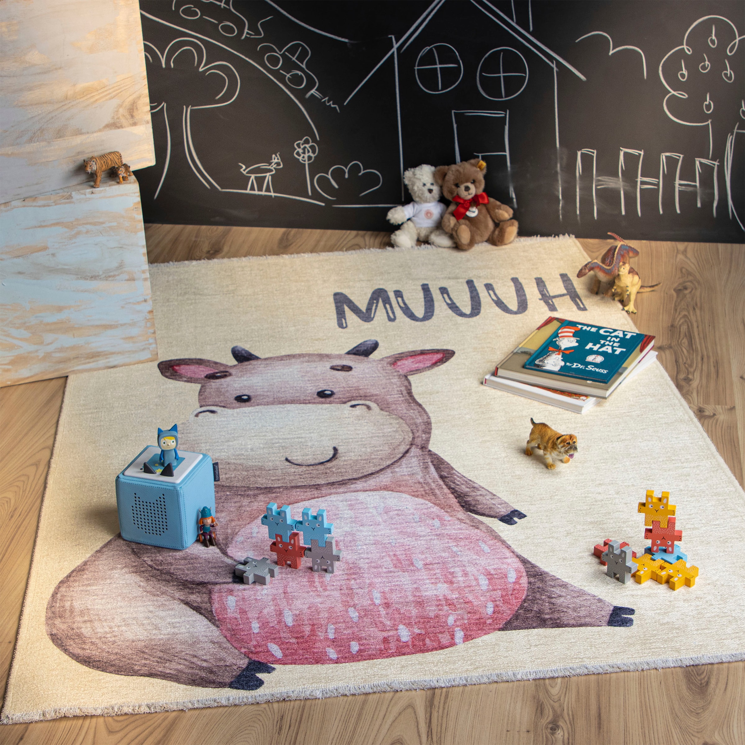 Obsession Kinderteppich »My Greta 608«, rechteckig, 6 mm Höhe, Kurzflor, Motiv Kuh, mit Fransen, Kinderzimmer