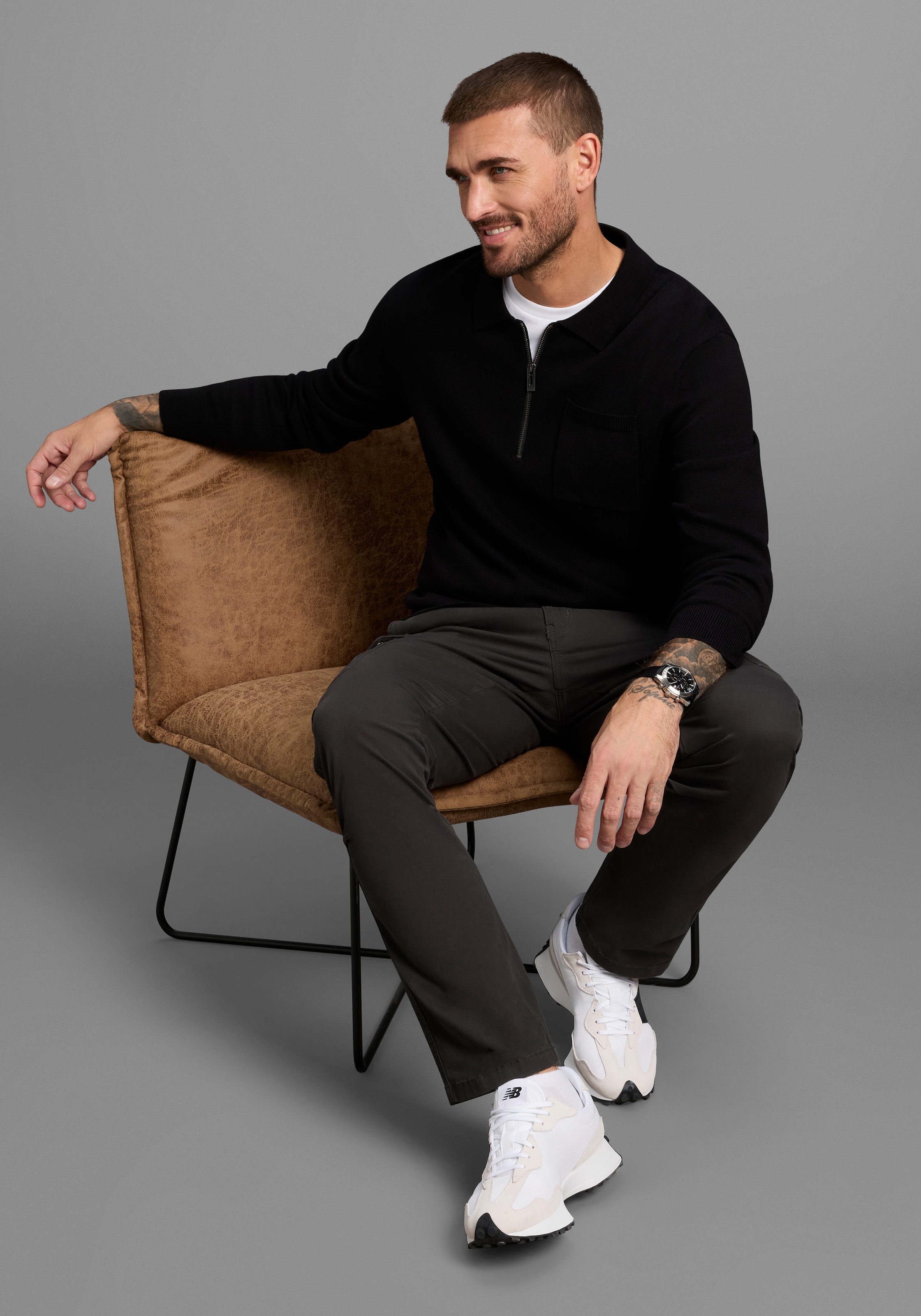 Bruno Banani Strickpullover mit Reißverschluss und Brusttasche