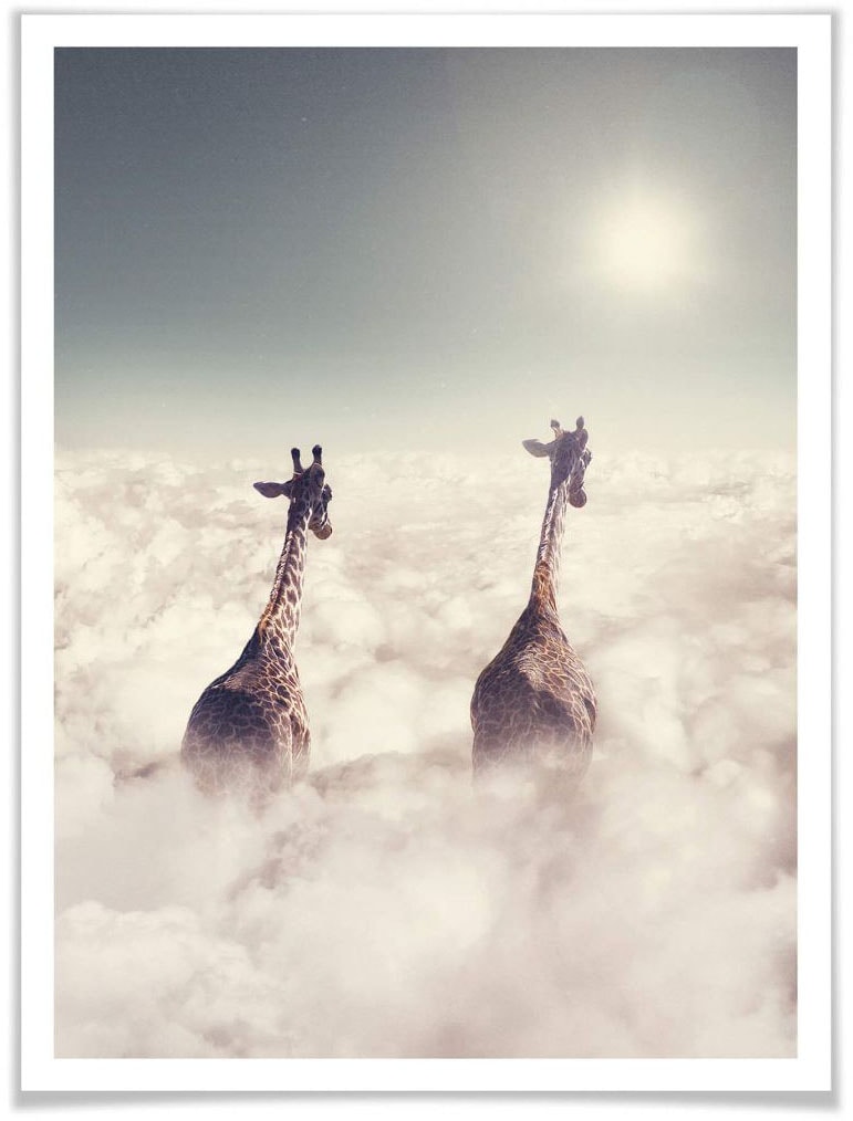Wall-Art Poster »Safari Giraffen in Wandposter Raten den St.), Poster, bestellen Bild, auf (1 Wandbild, Wolken«, Tiere