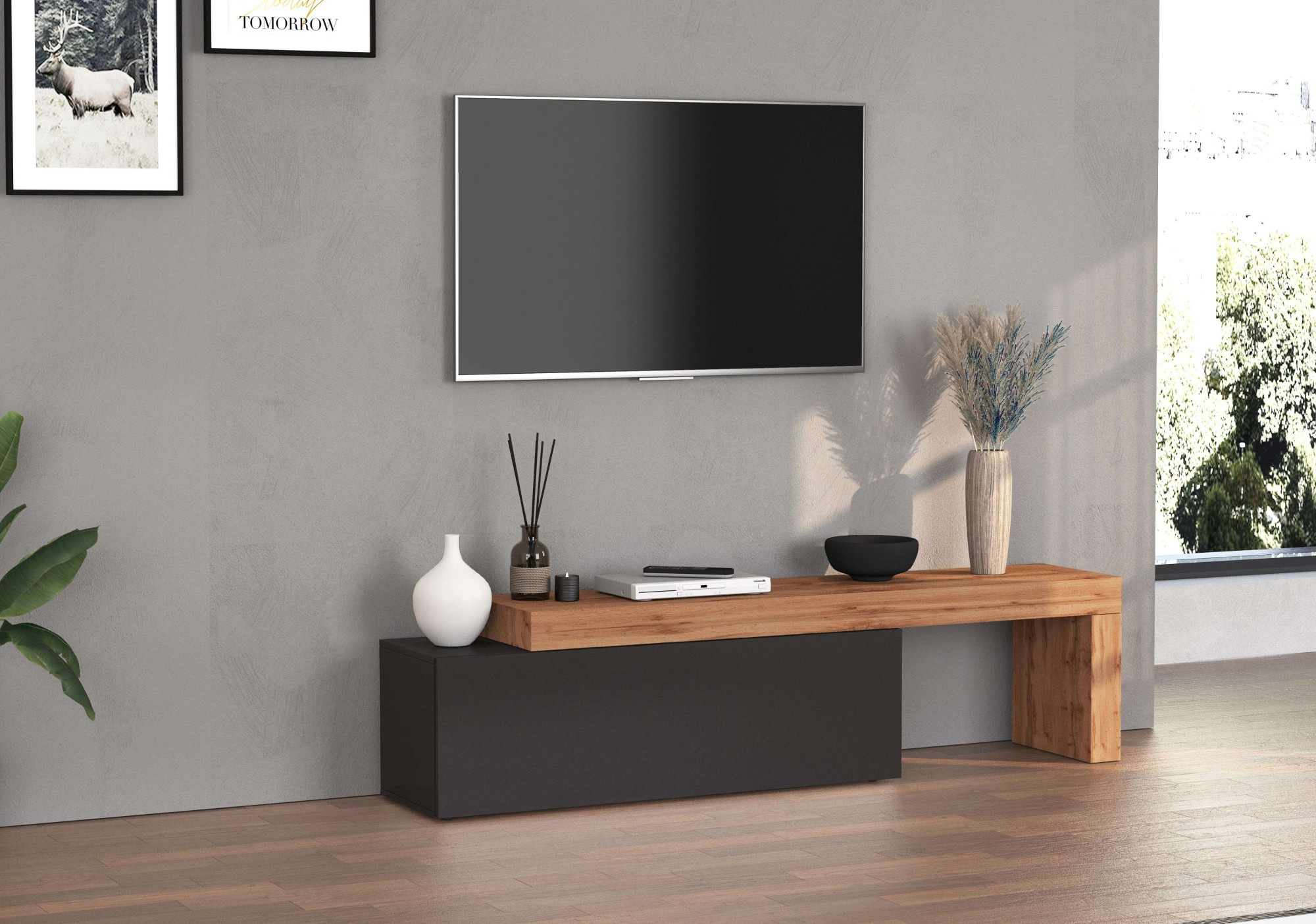 INOSIGN Lowboard »Chronos TV-Board, T-Schrank«, (1 St., Breite verstellbar von 180 bis 290 cm), Breite 240 cm TV-Board,Lowboard,1 Klappe und ein L-Förmiger Aufsatz