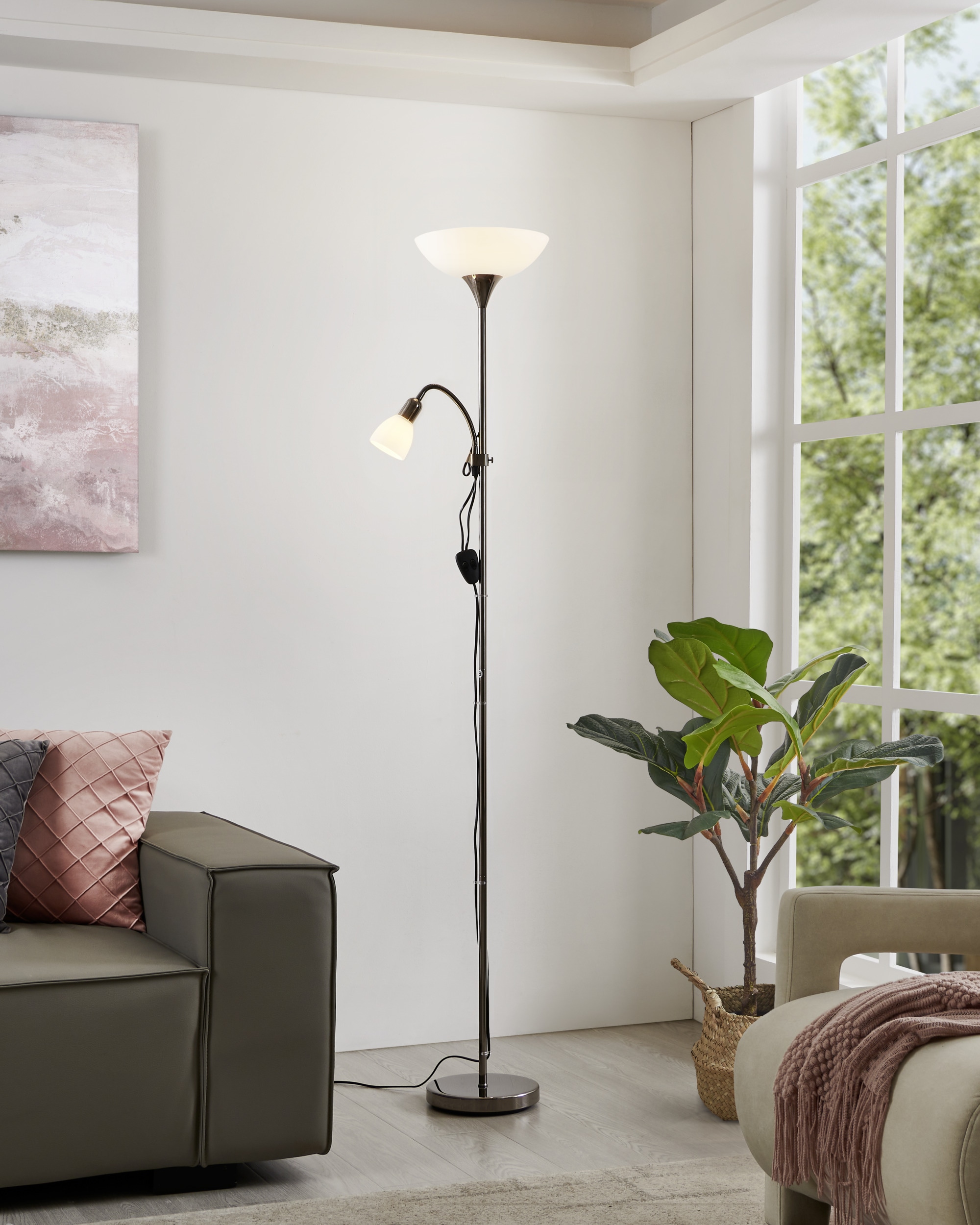 EGLO Stehlampe »UP 2 Stehlampe - Stahl - E27;E14 - 1X60W;1X18W - IP20« E27 1 Stk. Standleuchte, Leselampe, Wohzimmer, Schlafzimmer, H176,5 x Ø27,5 cm